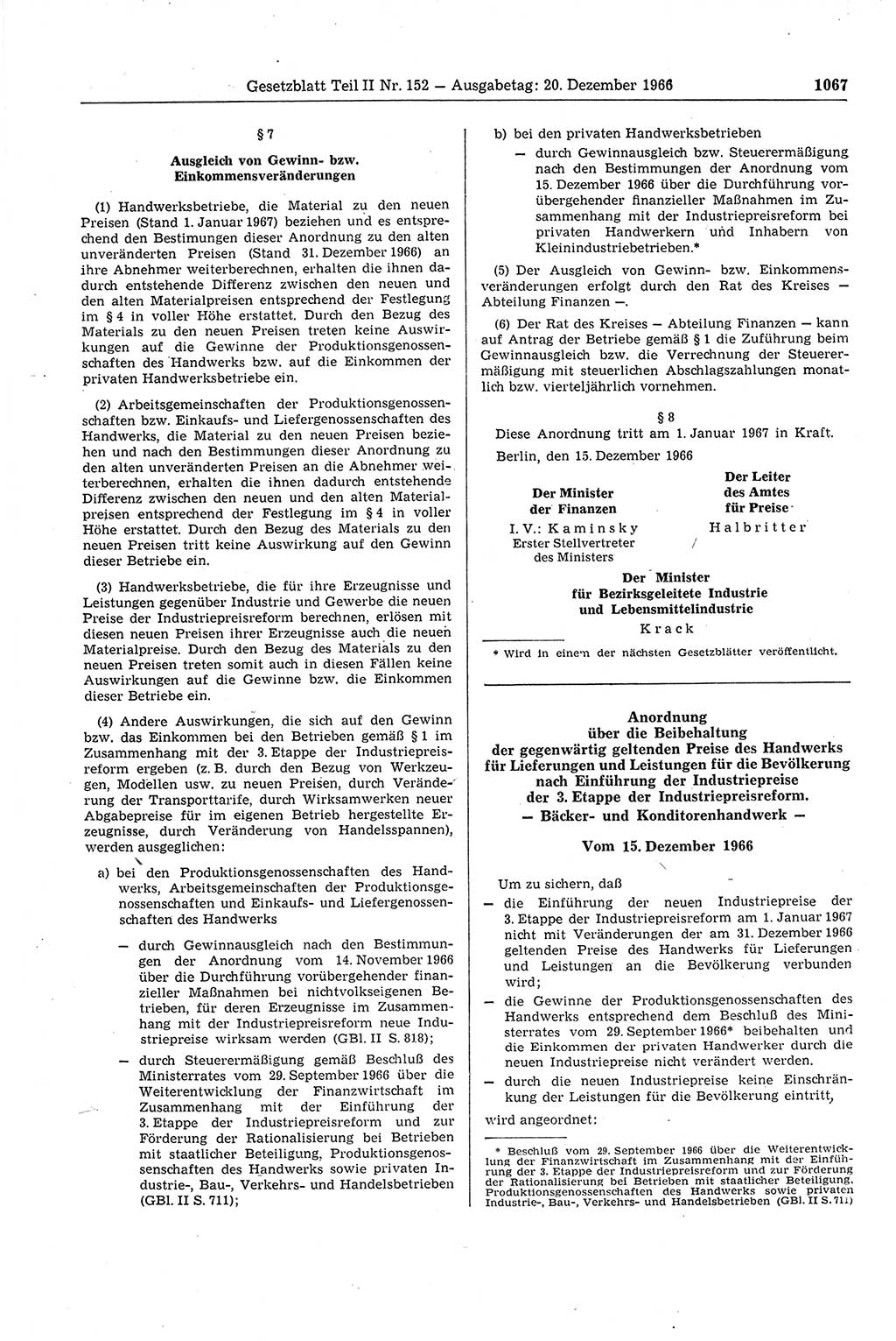 Gesetzblatt (GBl.) der Deutschen Demokratischen Republik (DDR) Teil ⅠⅠ 1966, Seite 1067 (GBl. DDR ⅠⅠ 1966, S. 1067)