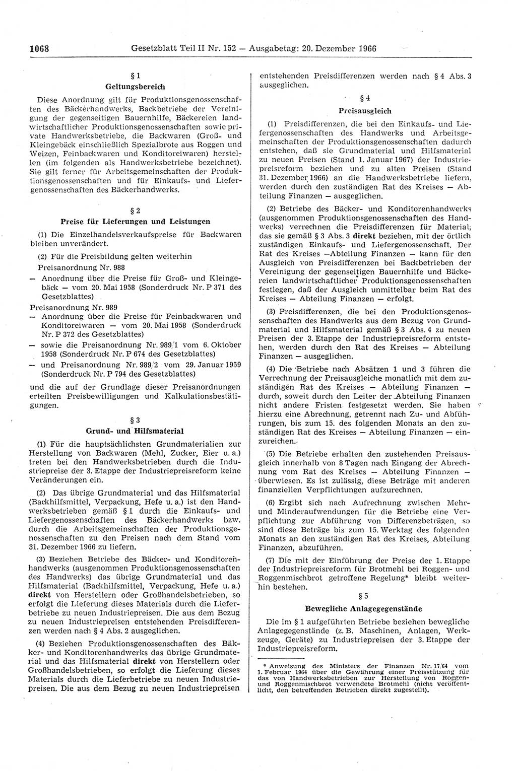 Gesetzblatt (GBl.) der Deutschen Demokratischen Republik (DDR) Teil ⅠⅠ 1966, Seite 1068 (GBl. DDR ⅠⅠ 1966, S. 1068)