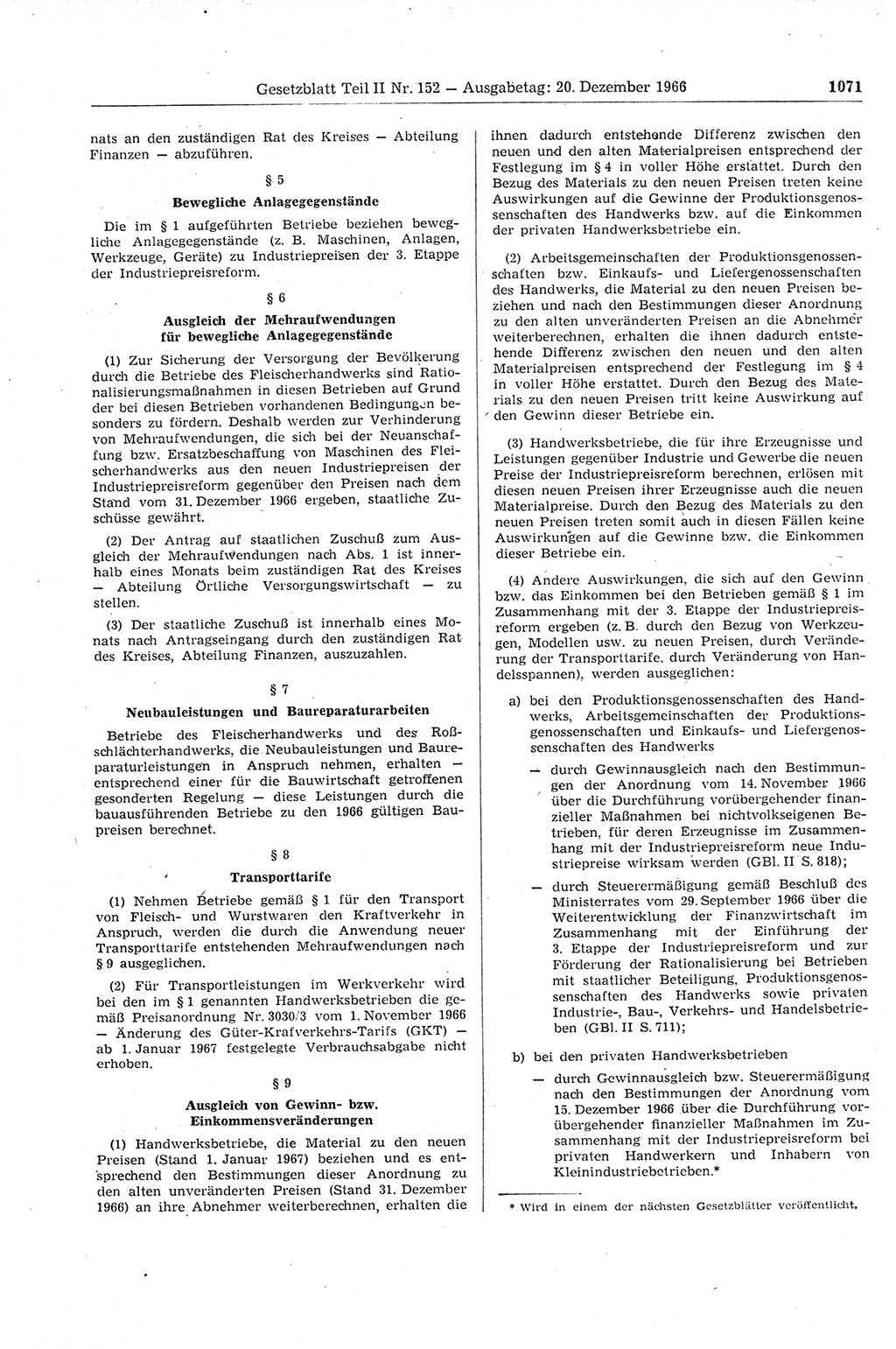 Gesetzblatt (GBl.) der Deutschen Demokratischen Republik (DDR) Teil ⅠⅠ 1966, Seite 1071 (GBl. DDR ⅠⅠ 1966, S. 1071)
