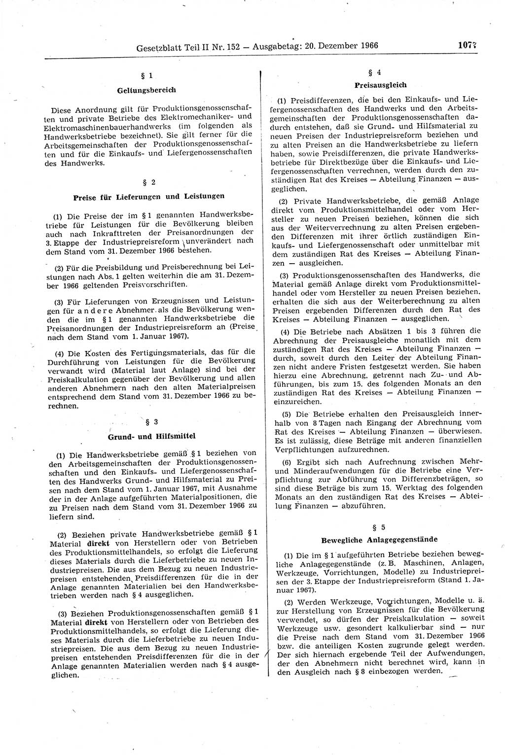 Gesetzblatt (GBl.) der Deutschen Demokratischen Republik (DDR) Teil ⅠⅠ 1966, Seite 1077 (GBl. DDR ⅠⅠ 1966, S. 1077)
