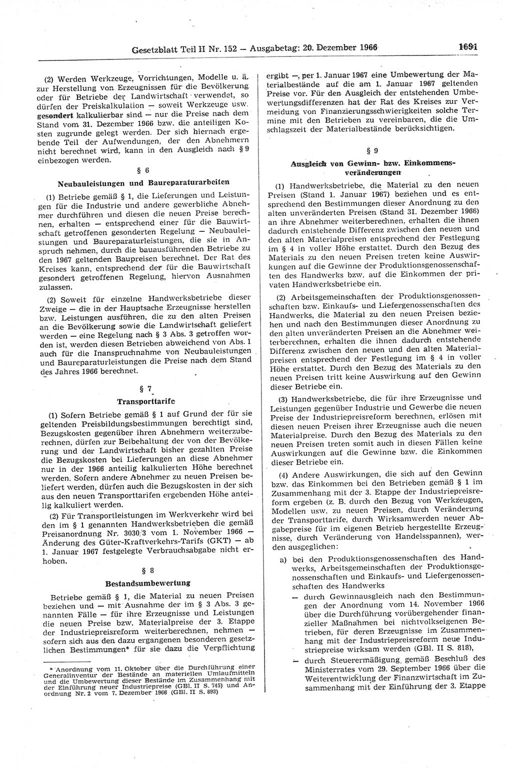 Gesetzblatt (GBl.) der Deutschen Demokratischen Republik (DDR) Teil ⅠⅠ 1966, Seite 1091 (GBl. DDR ⅠⅠ 1966, S. 1091)