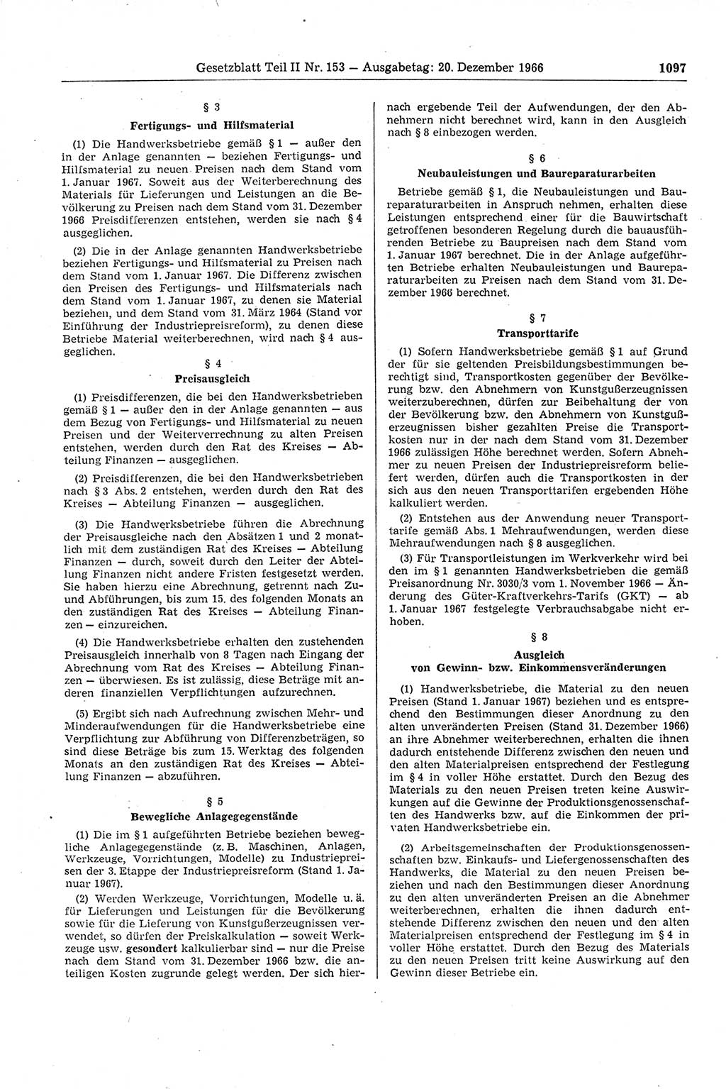 Gesetzblatt (GBl.) der Deutschen Demokratischen Republik (DDR) Teil ⅠⅠ 1966, Seite 1097 (GBl. DDR ⅠⅠ 1966, S. 1097)