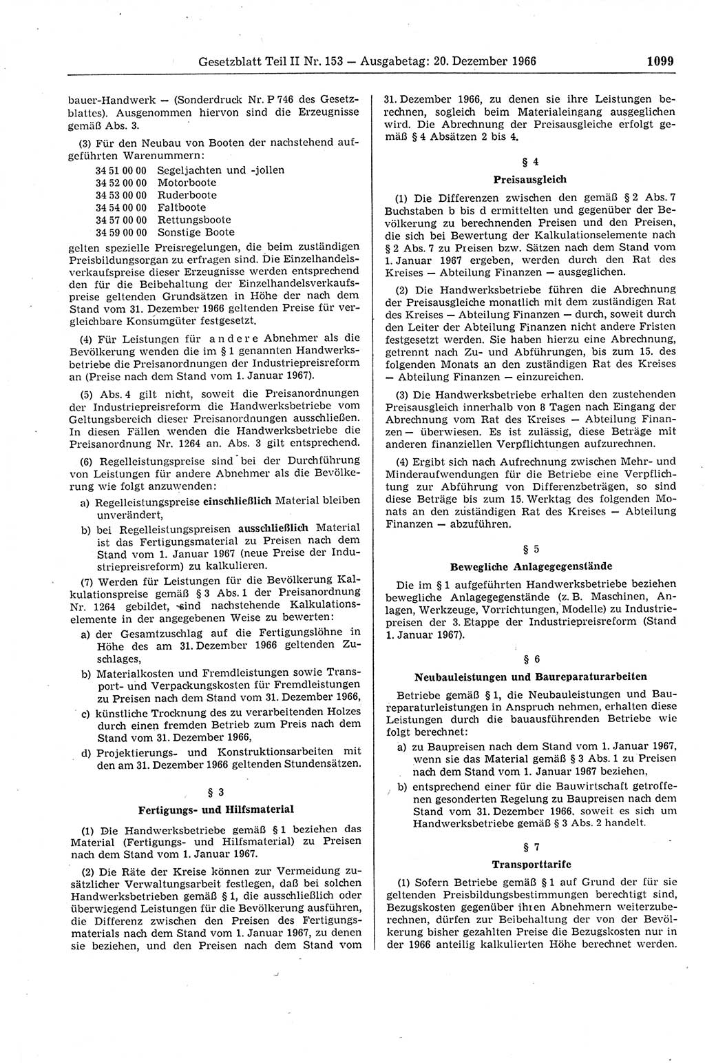 Gesetzblatt (GBl.) der Deutschen Demokratischen Republik (DDR) Teil ⅠⅠ 1966, Seite 1099 (GBl. DDR ⅠⅠ 1966, S. 1099)