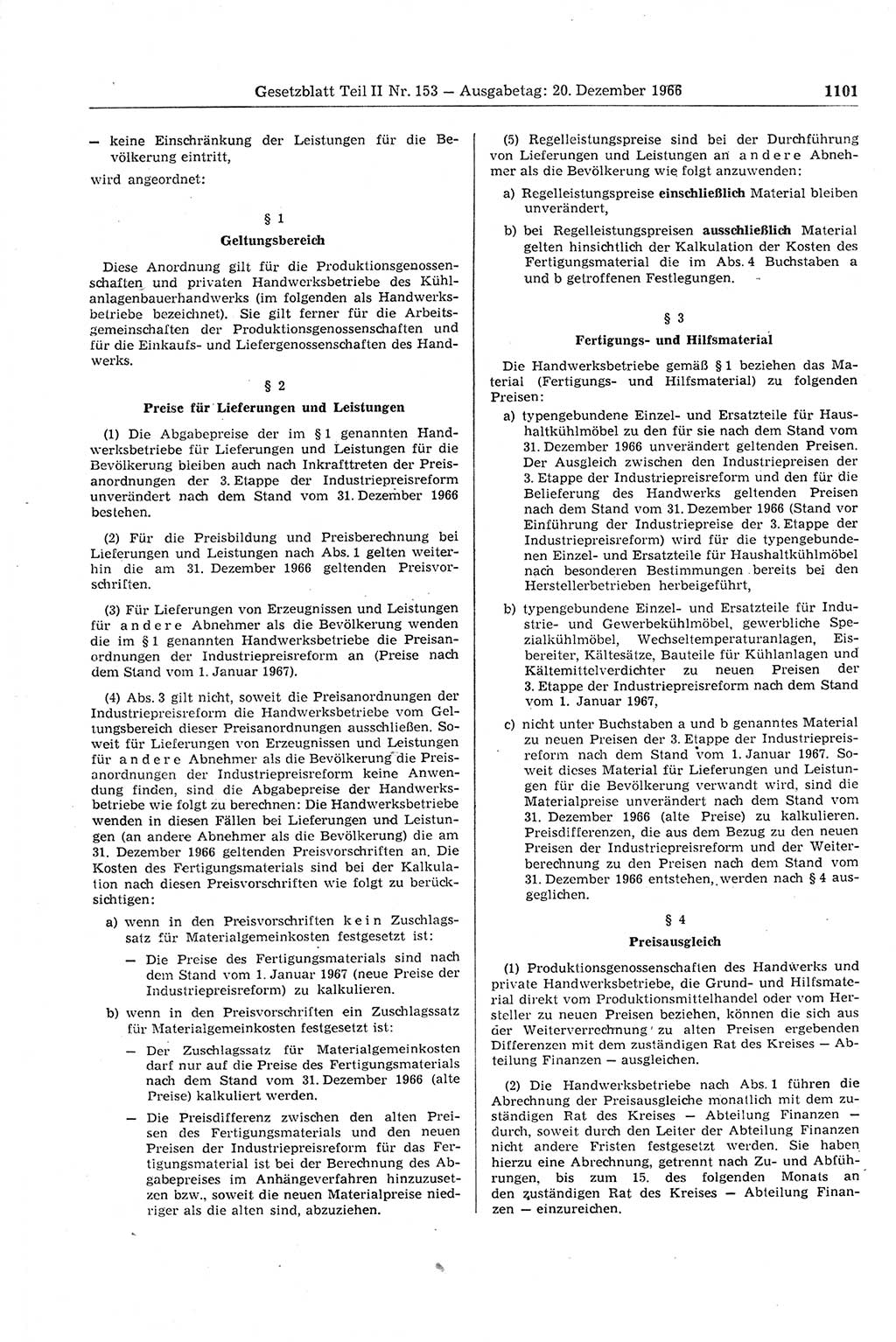 Gesetzblatt (GBl.) der Deutschen Demokratischen Republik (DDR) Teil ⅠⅠ 1966, Seite 1101 (GBl. DDR ⅠⅠ 1966, S. 1101)