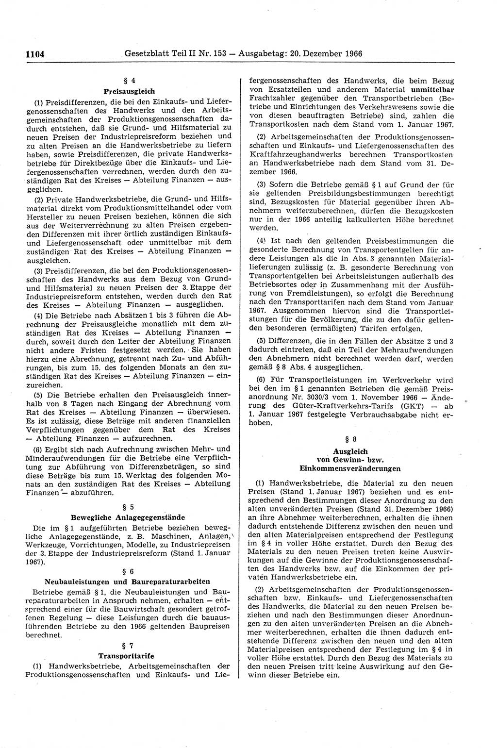 Gesetzblatt (GBl.) der Deutschen Demokratischen Republik (DDR) Teil ⅠⅠ 1966, Seite 1104 (GBl. DDR ⅠⅠ 1966, S. 1104)