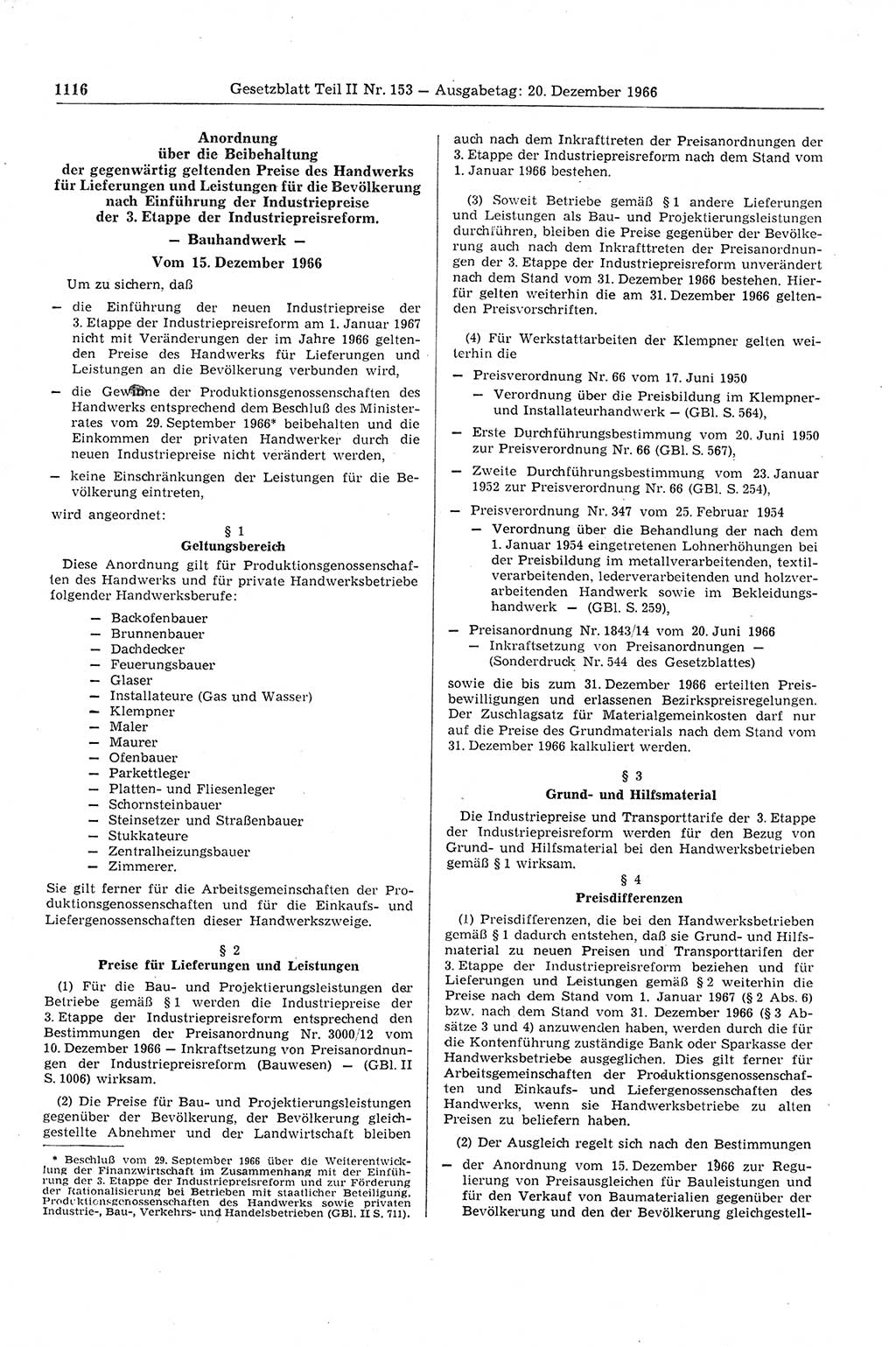 Gesetzblatt (GBl.) der Deutschen Demokratischen Republik (DDR) Teil ⅠⅠ 1966, Seite 1116 (GBl. DDR ⅠⅠ 1966, S. 1116)