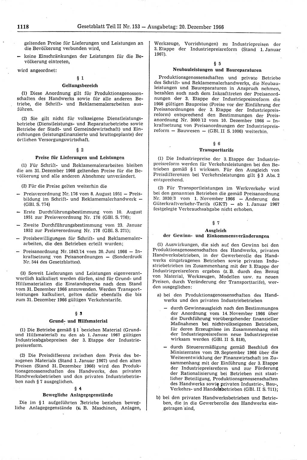 Gesetzblatt (GBl.) der Deutschen Demokratischen Republik (DDR) Teil ⅠⅠ 1966, Seite 1118 (GBl. DDR ⅠⅠ 1966, S. 1118)