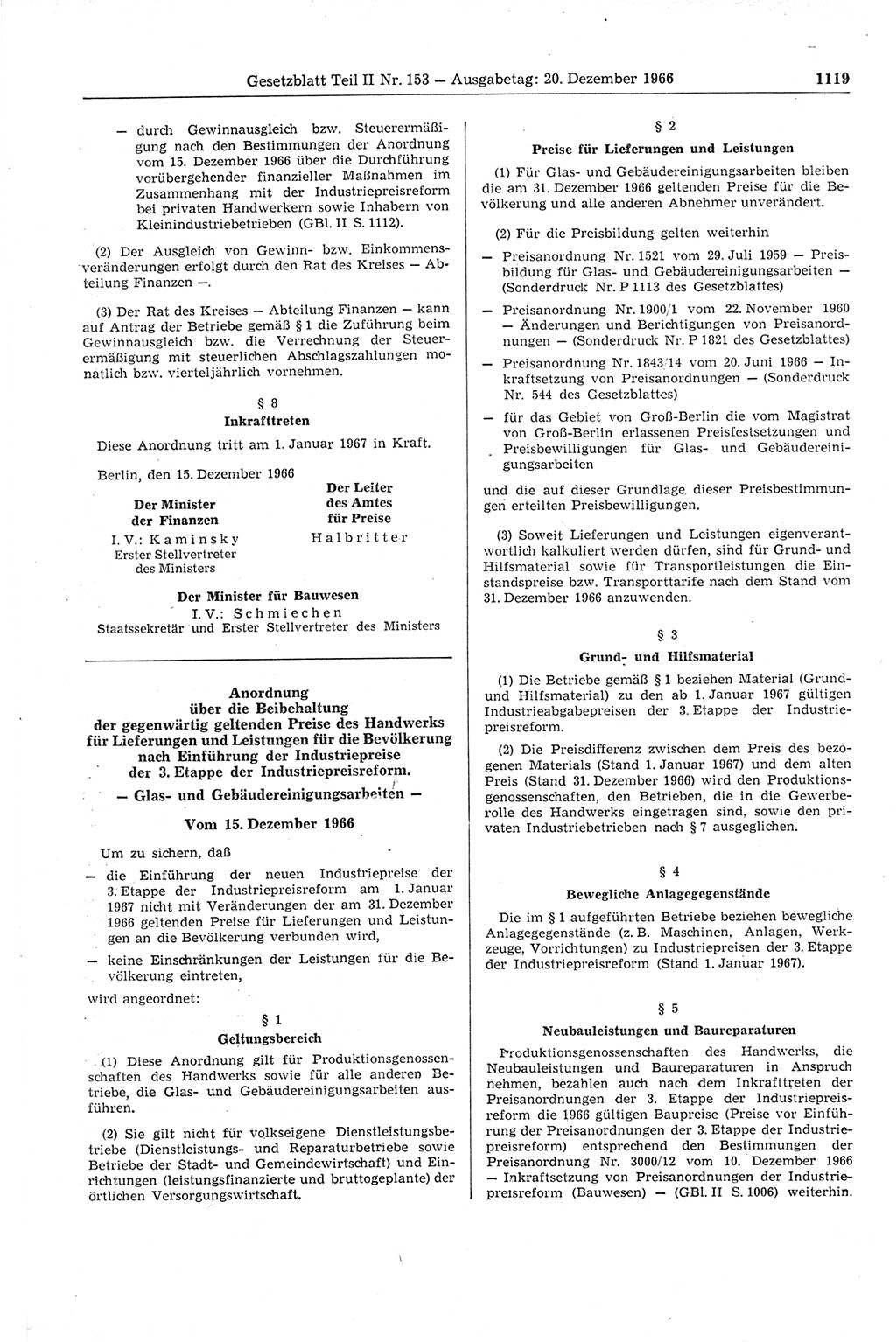 Gesetzblatt (GBl.) der Deutschen Demokratischen Republik (DDR) Teil ⅠⅠ 1966, Seite 1119 (GBl. DDR ⅠⅠ 1966, S. 1119)