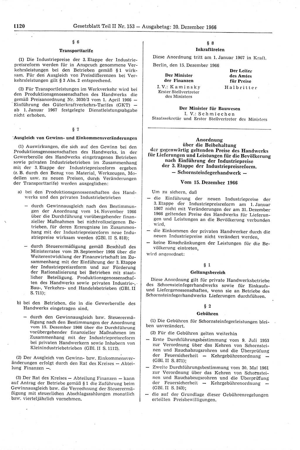 Gesetzblatt (GBl.) der Deutschen Demokratischen Republik (DDR) Teil ⅠⅠ 1966, Seite 1120 (GBl. DDR ⅠⅠ 1966, S. 1120)