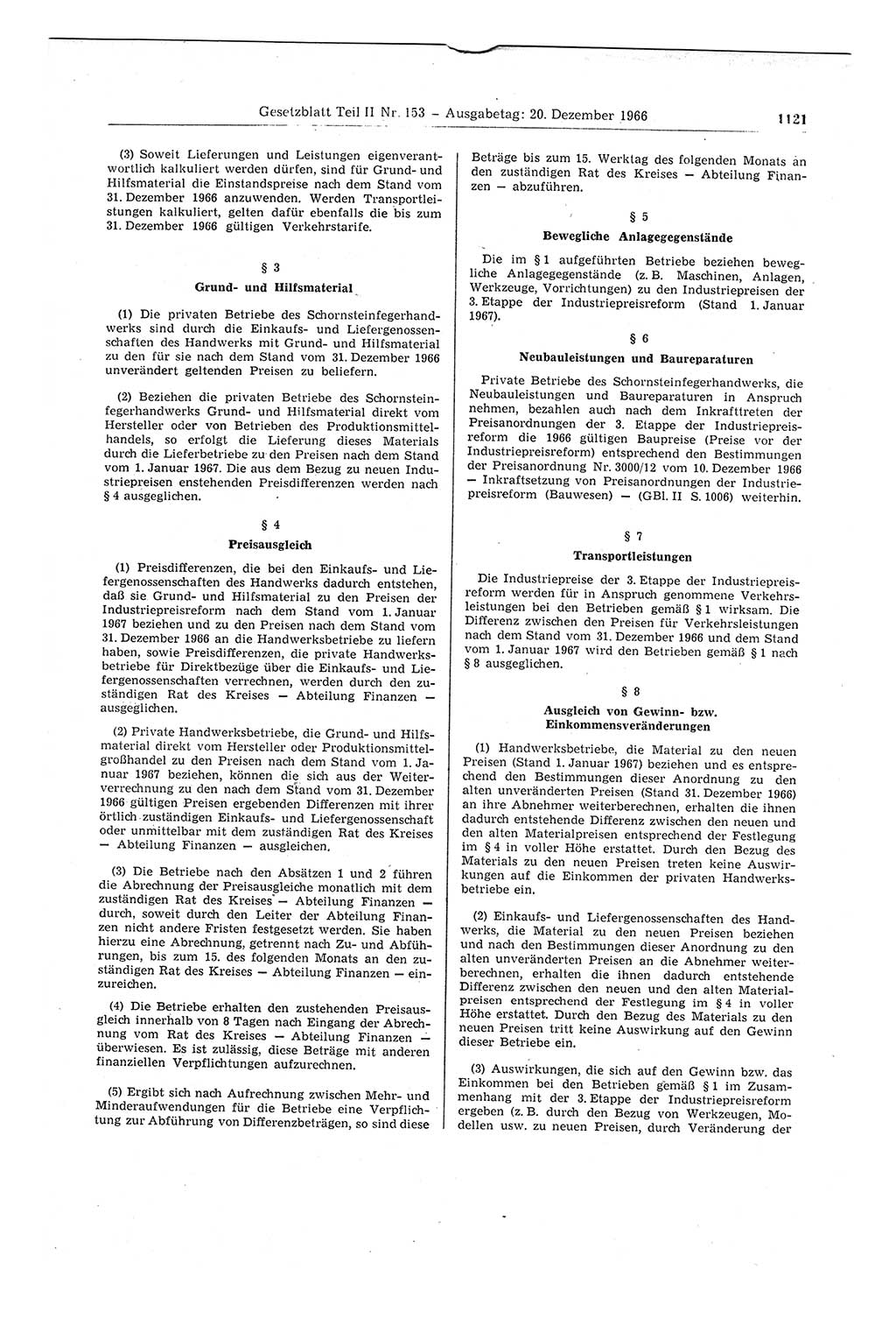 Gesetzblatt (GBl.) der Deutschen Demokratischen Republik (DDR) Teil ⅠⅠ 1966, Seite 1121 (GBl. DDR ⅠⅠ 1966, S. 1121)