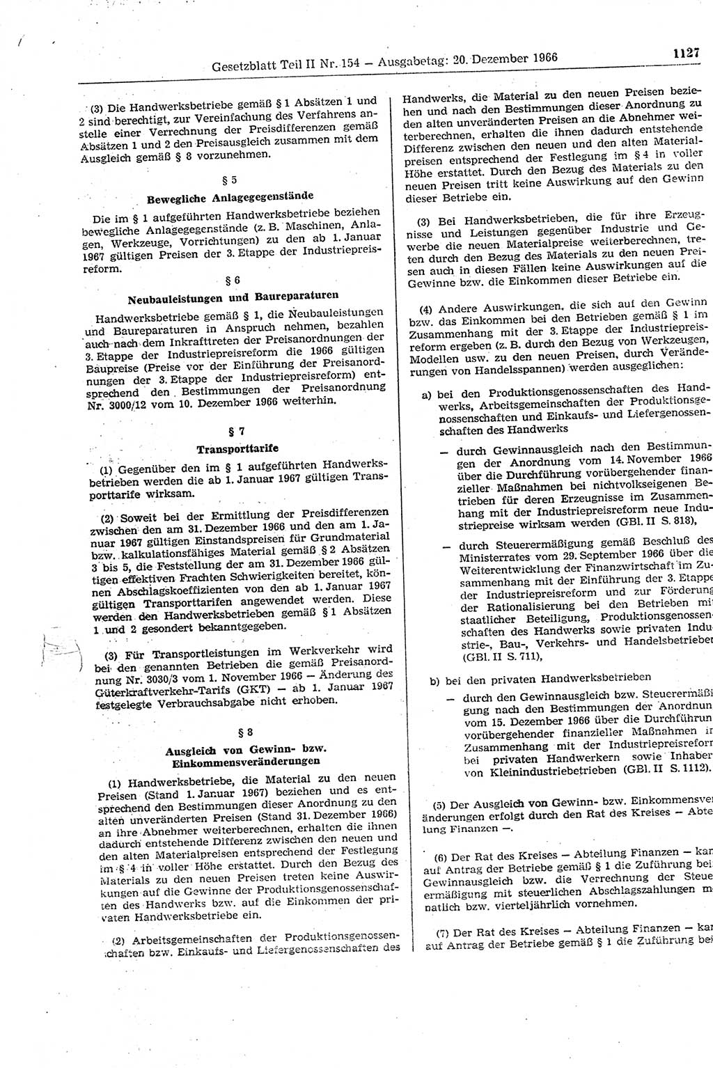 Gesetzblatt (GBl.) der Deutschen Demokratischen Republik (DDR) Teil ⅠⅠ 1966, Seite 1127 (GBl. DDR ⅠⅠ 1966, S. 1127)
