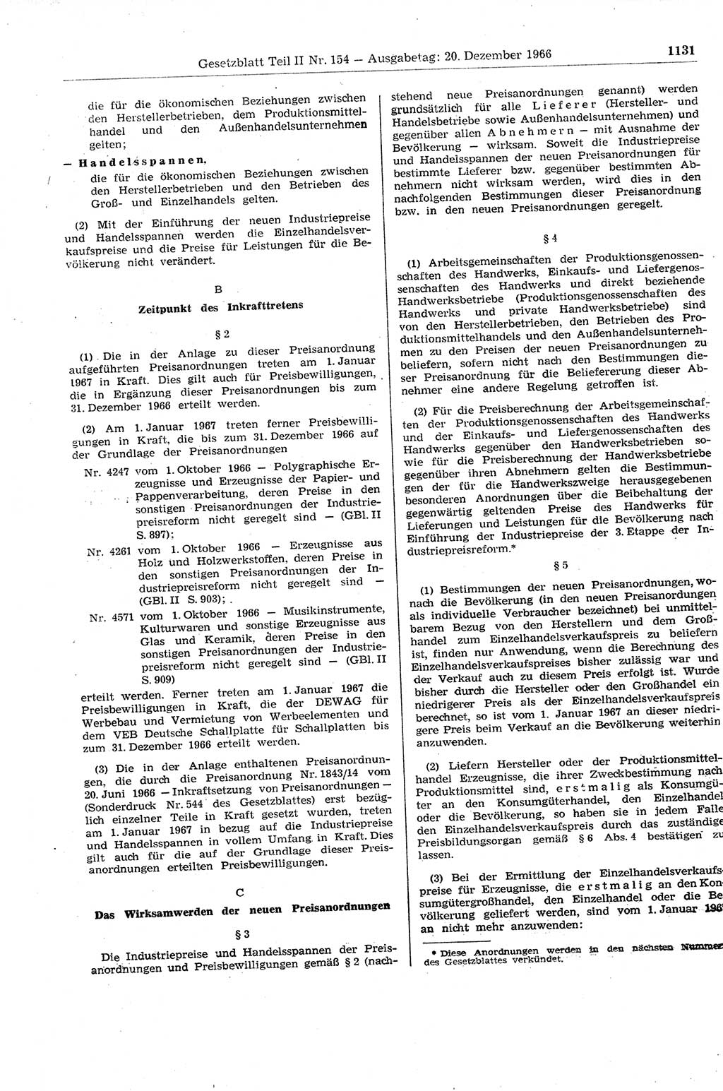 Gesetzblatt (GBl.) der Deutschen Demokratischen Republik (DDR) Teil ⅠⅠ 1966, Seite 1131 (GBl. DDR ⅠⅠ 1966, S. 1131)