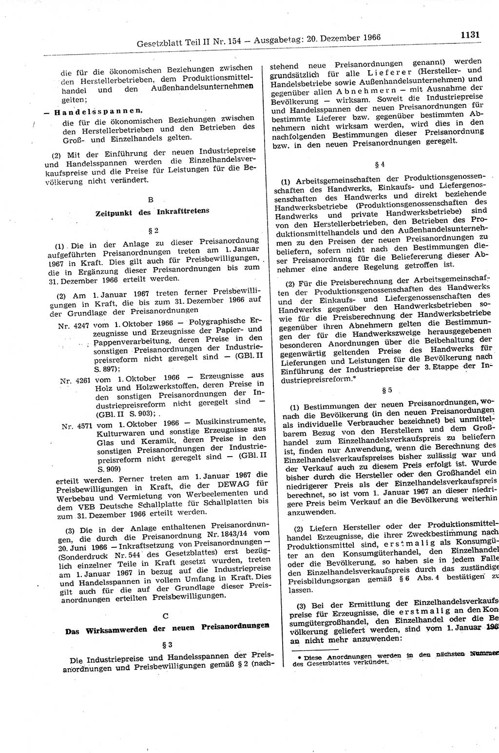 Gesetzblatt (GBl.) der Deutschen Demokratischen Republik (DDR) Teil ⅠⅠ 1966, Seite 1131 (GBl. DDR ⅠⅠ 1966, S. 1131)