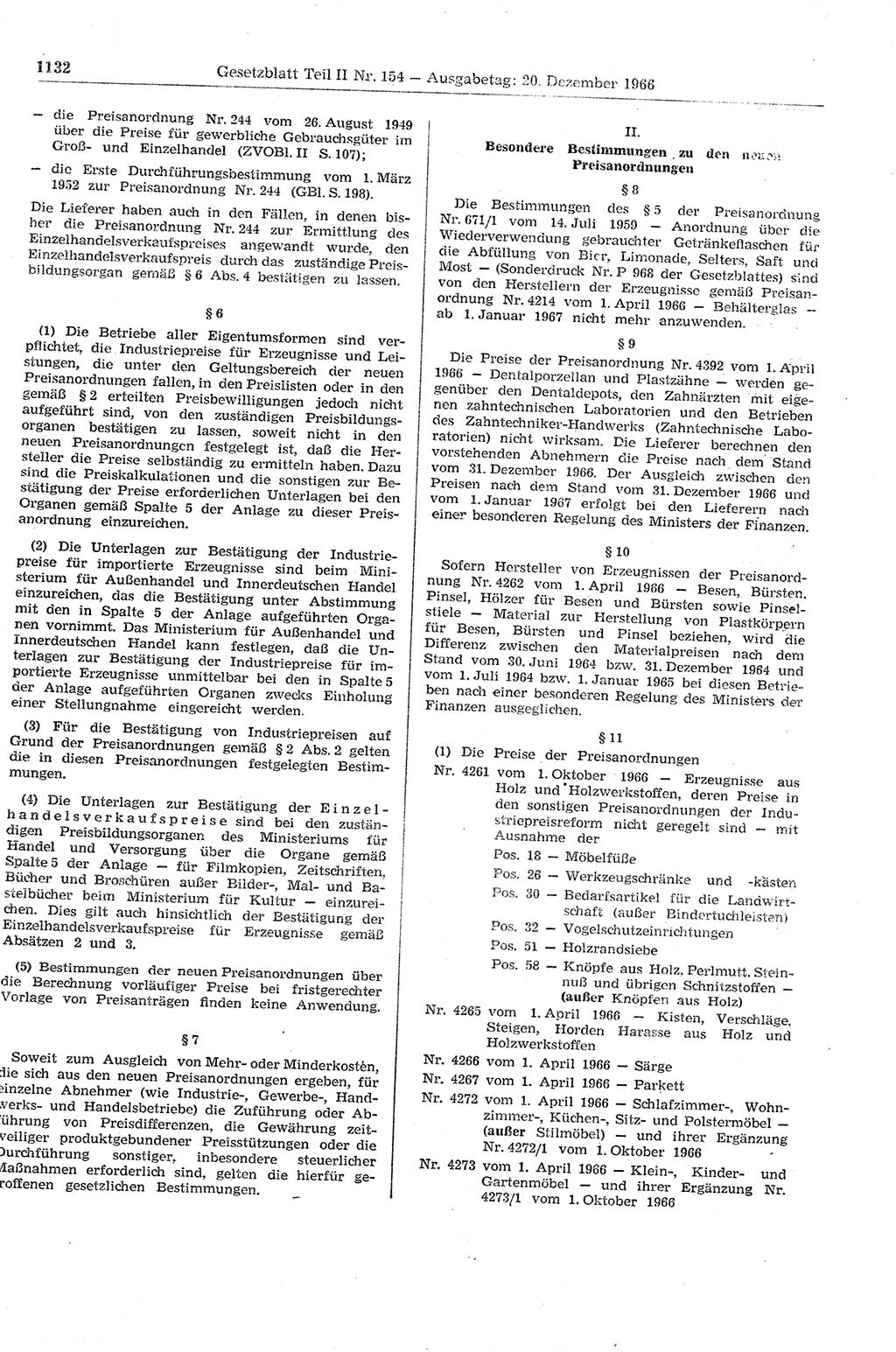 Gesetzblatt (GBl.) der Deutschen Demokratischen Republik (DDR) Teil ⅠⅠ 1966, Seite 1132 (GBl. DDR ⅠⅠ 1966, S. 1132)