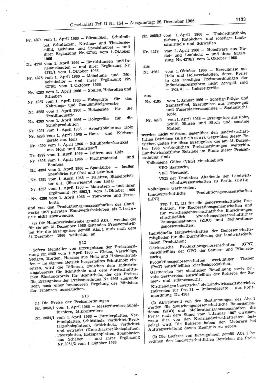 Gesetzblatt (GBl.) der Deutschen Demokratischen Republik (DDR) Teil ⅠⅠ 1966, Seite 1133 (GBl. DDR ⅠⅠ 1966, S. 1133)