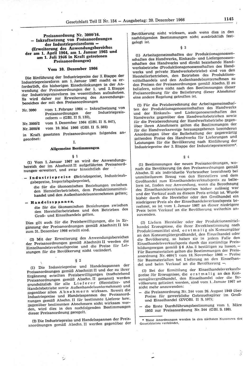 Gesetzblatt (GBl.) der Deutschen Demokratischen Republik (DDR) Teil ⅠⅠ 1966, Seite 1145 (GBl. DDR ⅠⅠ 1966, S. 1145)
