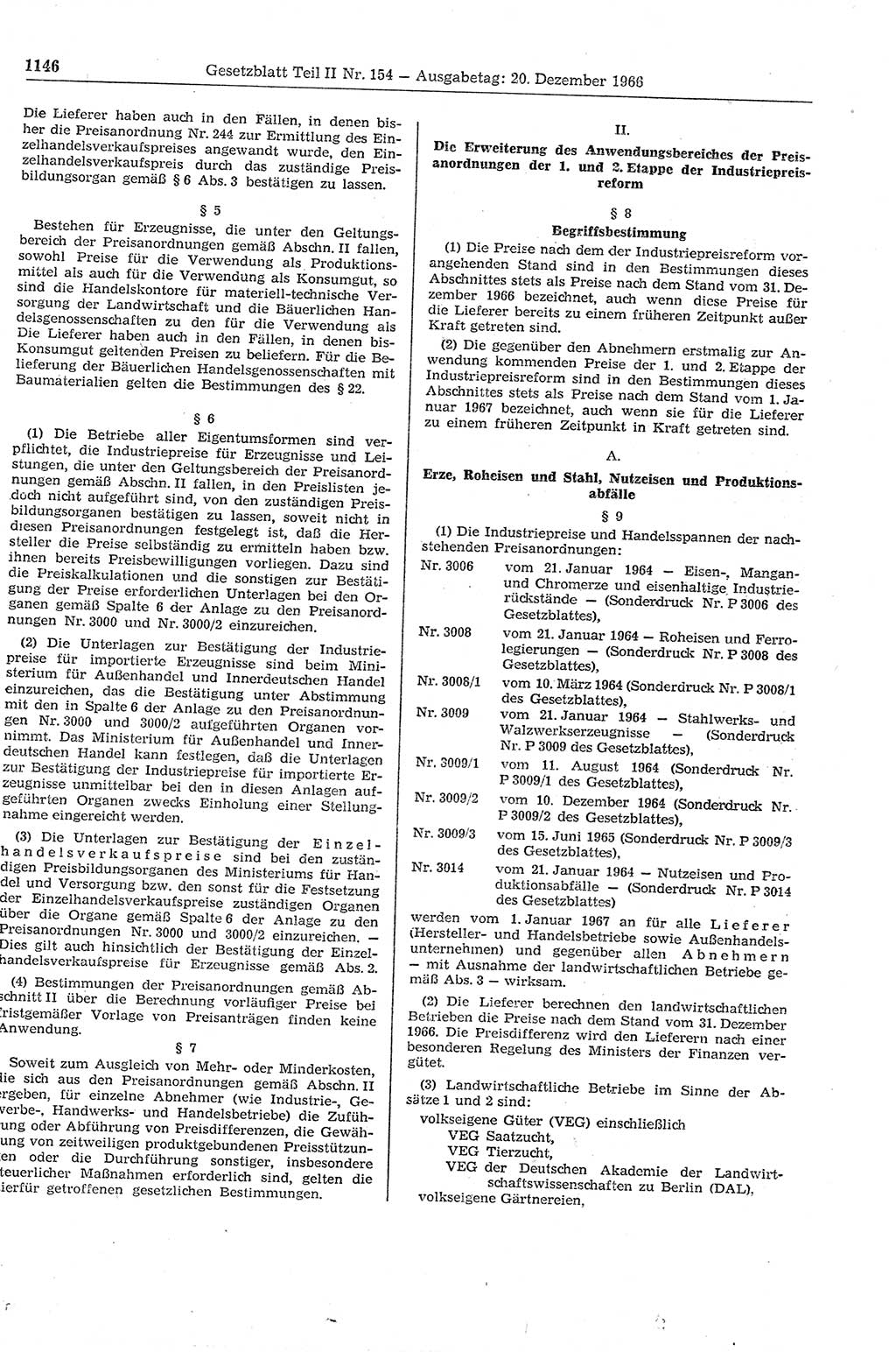 Gesetzblatt (GBl.) der Deutschen Demokratischen Republik (DDR) Teil ⅠⅠ 1966, Seite 1146 (GBl. DDR ⅠⅠ 1966, S. 1146)