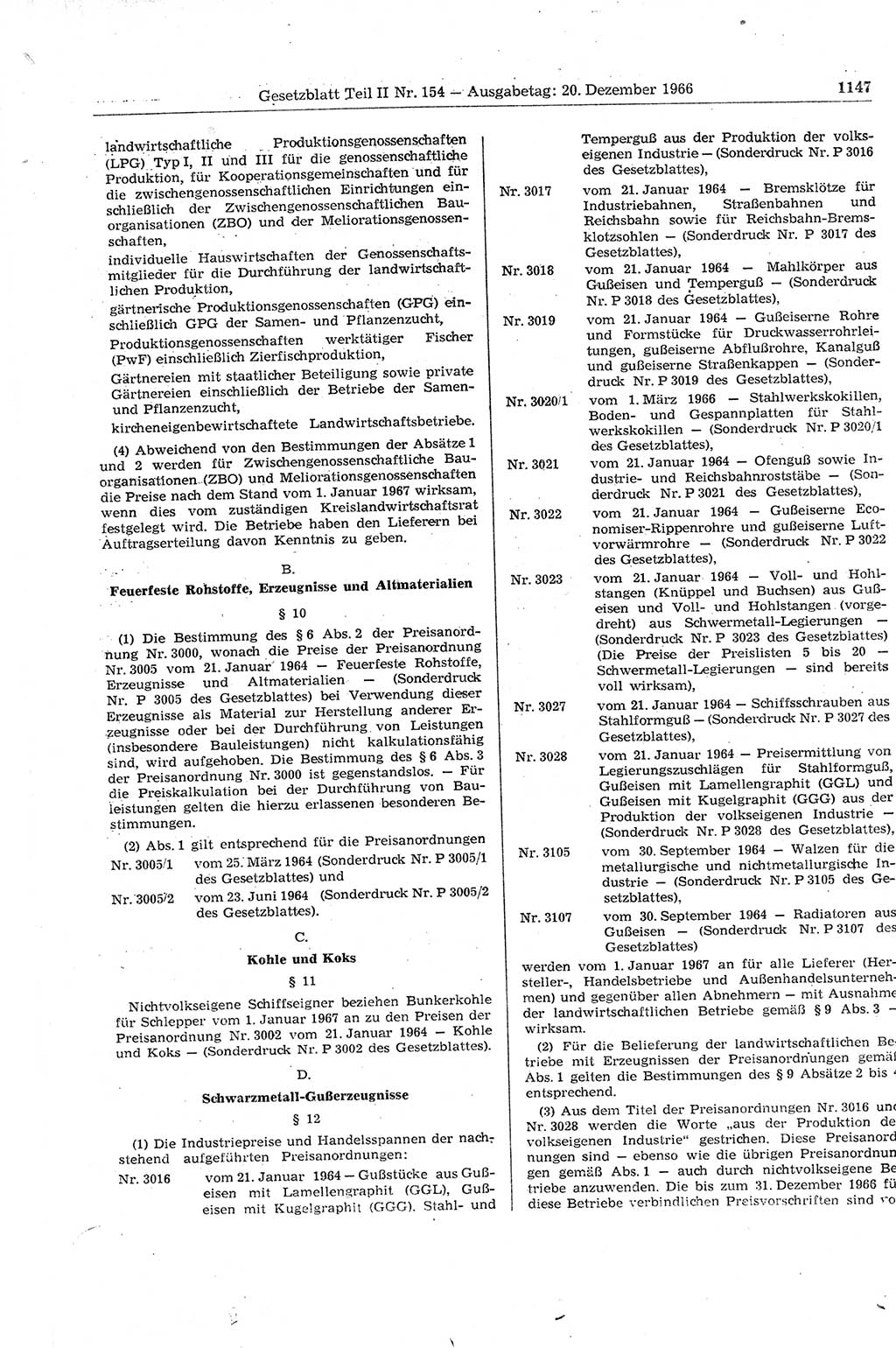 Gesetzblatt (GBl.) der Deutschen Demokratischen Republik (DDR) Teil ⅠⅠ 1966, Seite 1147 (GBl. DDR ⅠⅠ 1966, S. 1147)