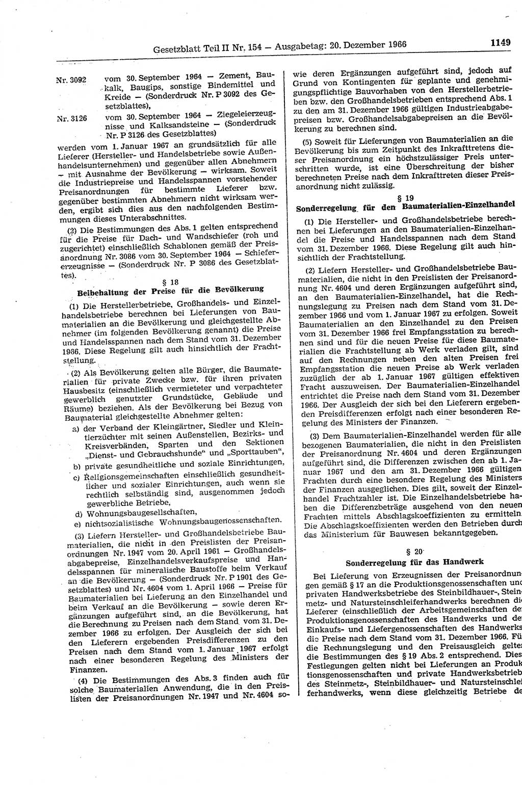 Gesetzblatt (GBl.) der Deutschen Demokratischen Republik (DDR) Teil ⅠⅠ 1966, Seite 1149 (GBl. DDR ⅠⅠ 1966, S. 1149)