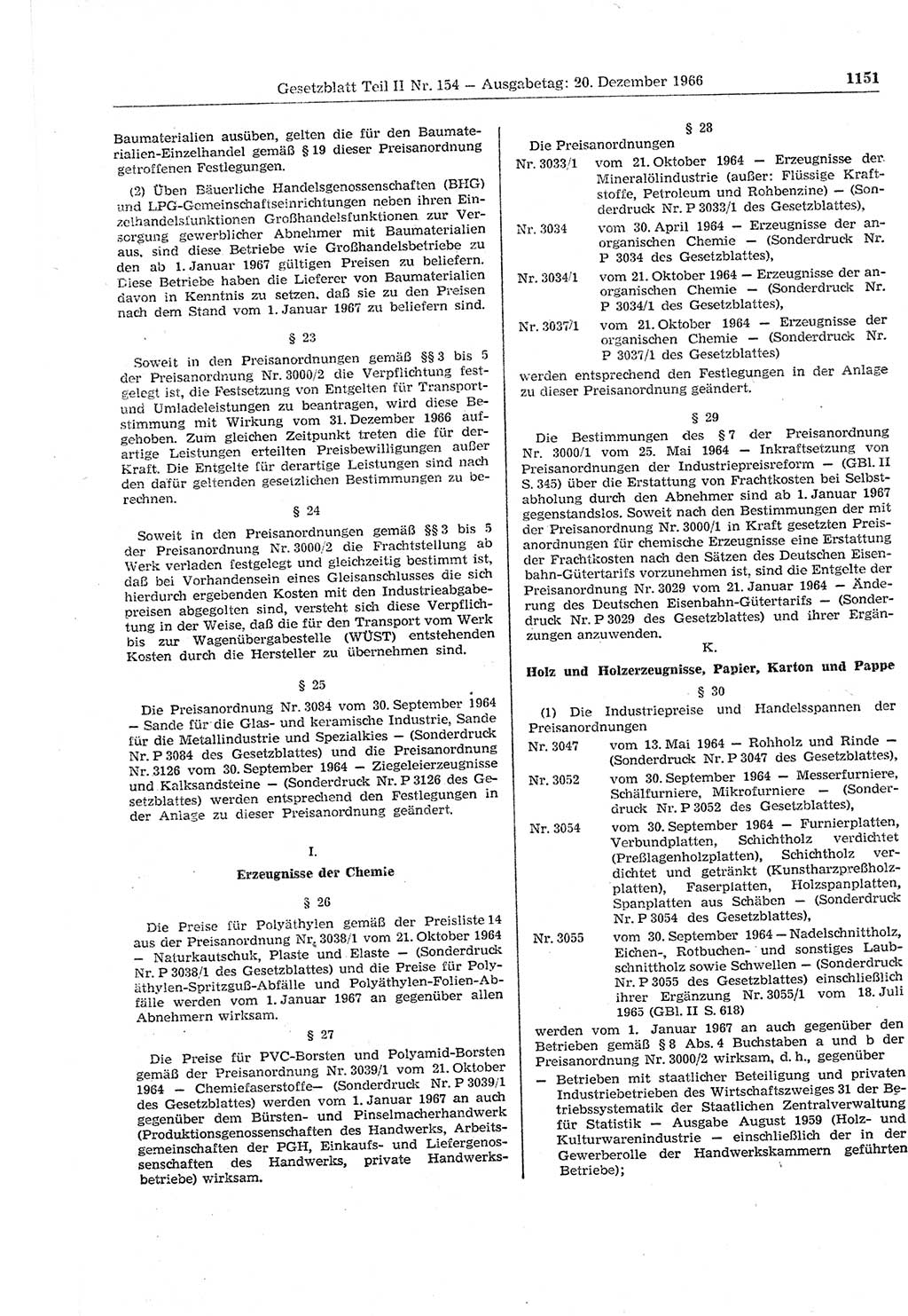 Gesetzblatt (GBl.) der Deutschen Demokratischen Republik (DDR) Teil ⅠⅠ 1966, Seite 1151 (GBl. DDR ⅠⅠ 1966, S. 1151)