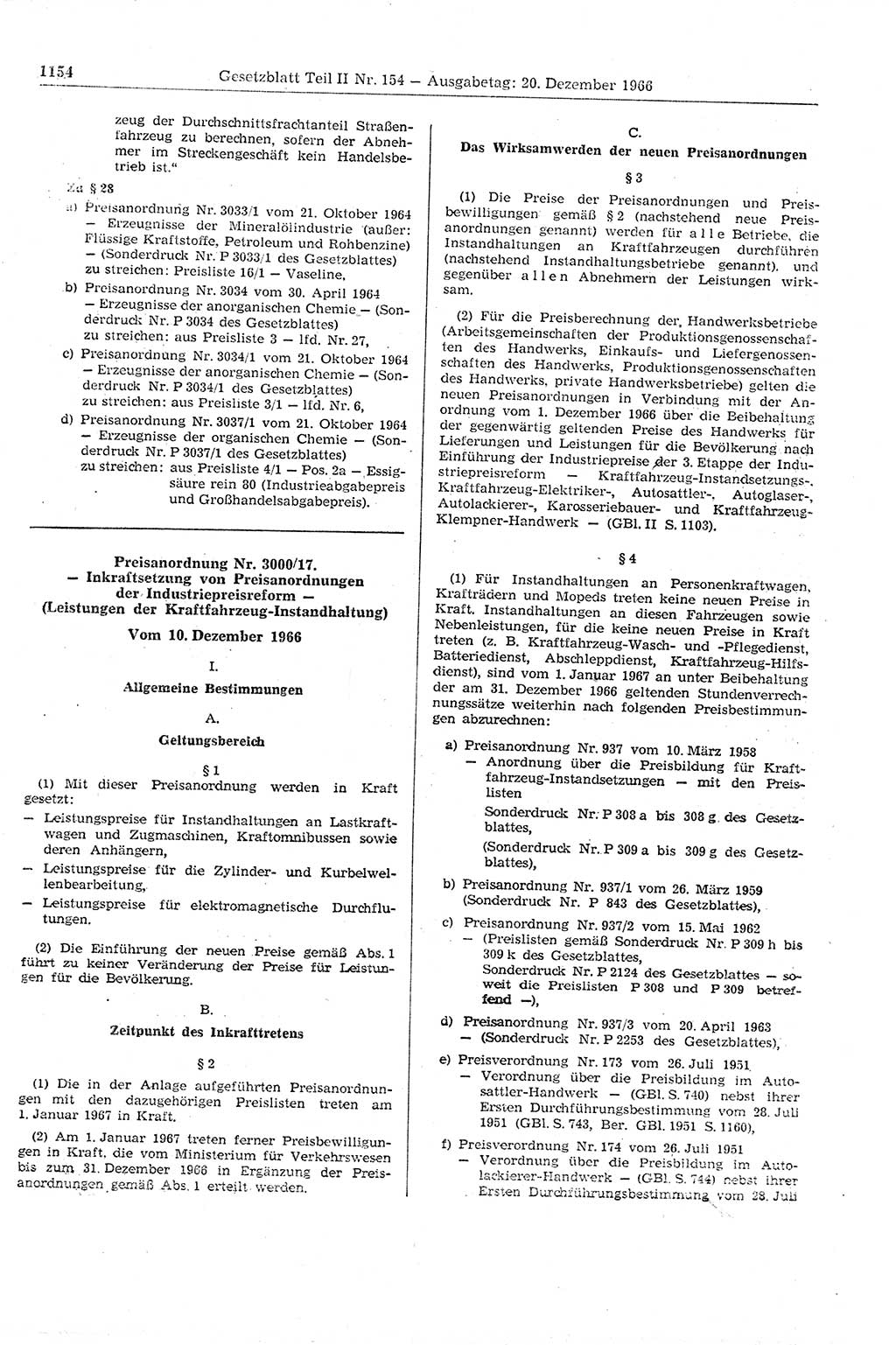 Gesetzblatt (GBl.) der Deutschen Demokratischen Republik (DDR) Teil ⅠⅠ 1966, Seite 1154 (GBl. DDR ⅠⅠ 1966, S. 1154)