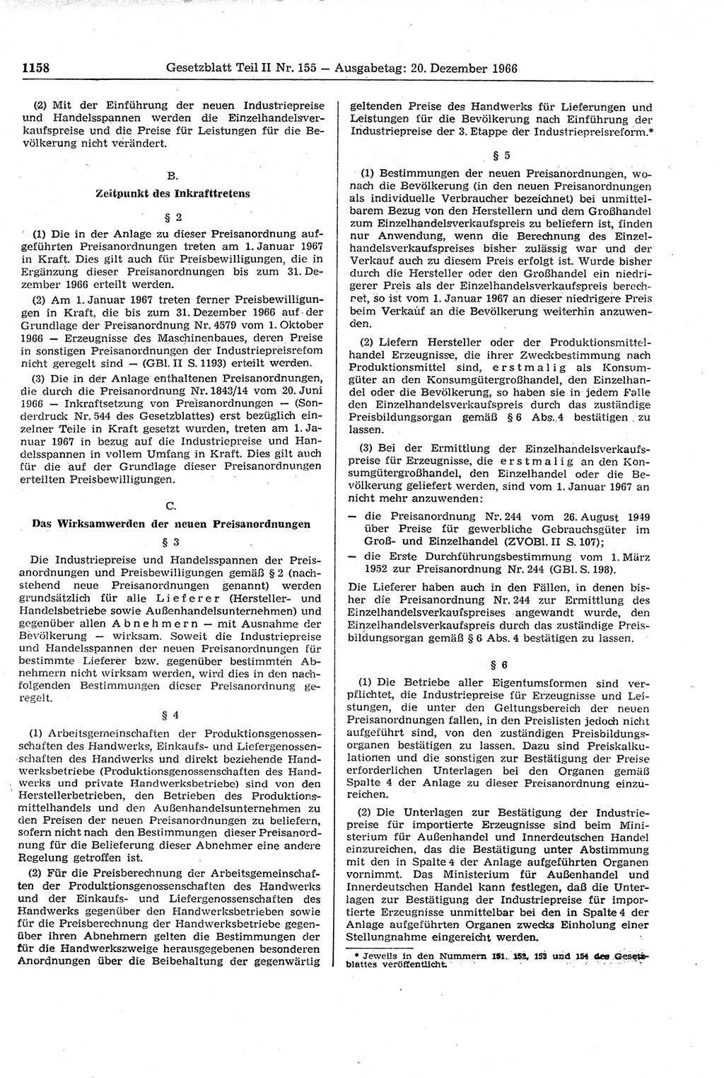 Gesetzblatt (GBl.) der Deutschen Demokratischen Republik (DDR) Teil ⅠⅠ 1966, Seite 1158 (GBl. DDR ⅠⅠ 1966, S. 1158)