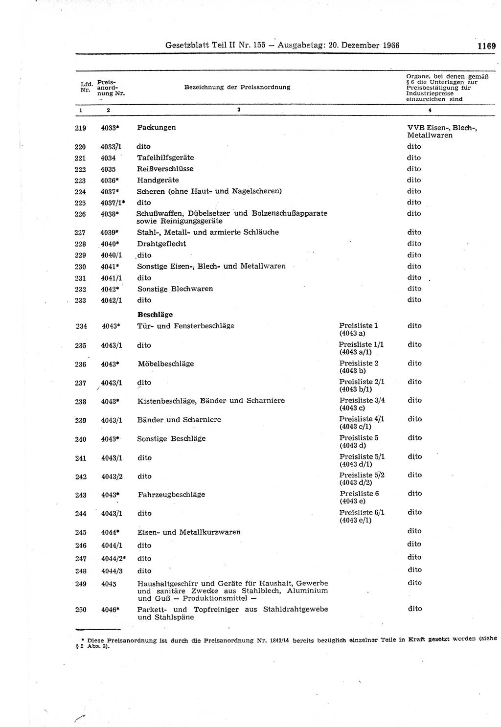 Gesetzblatt (GBl.) der Deutschen Demokratischen Republik (DDR) Teil ⅠⅠ 1966, Seite 1169 (GBl. DDR ⅠⅠ 1966, S. 1169)