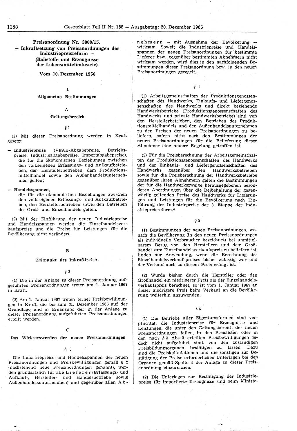 Gesetzblatt (GBl.) der Deutschen Demokratischen Republik (DDR) Teil ⅠⅠ 1966, Seite 1180 (GBl. DDR ⅠⅠ 1966, S. 1180)