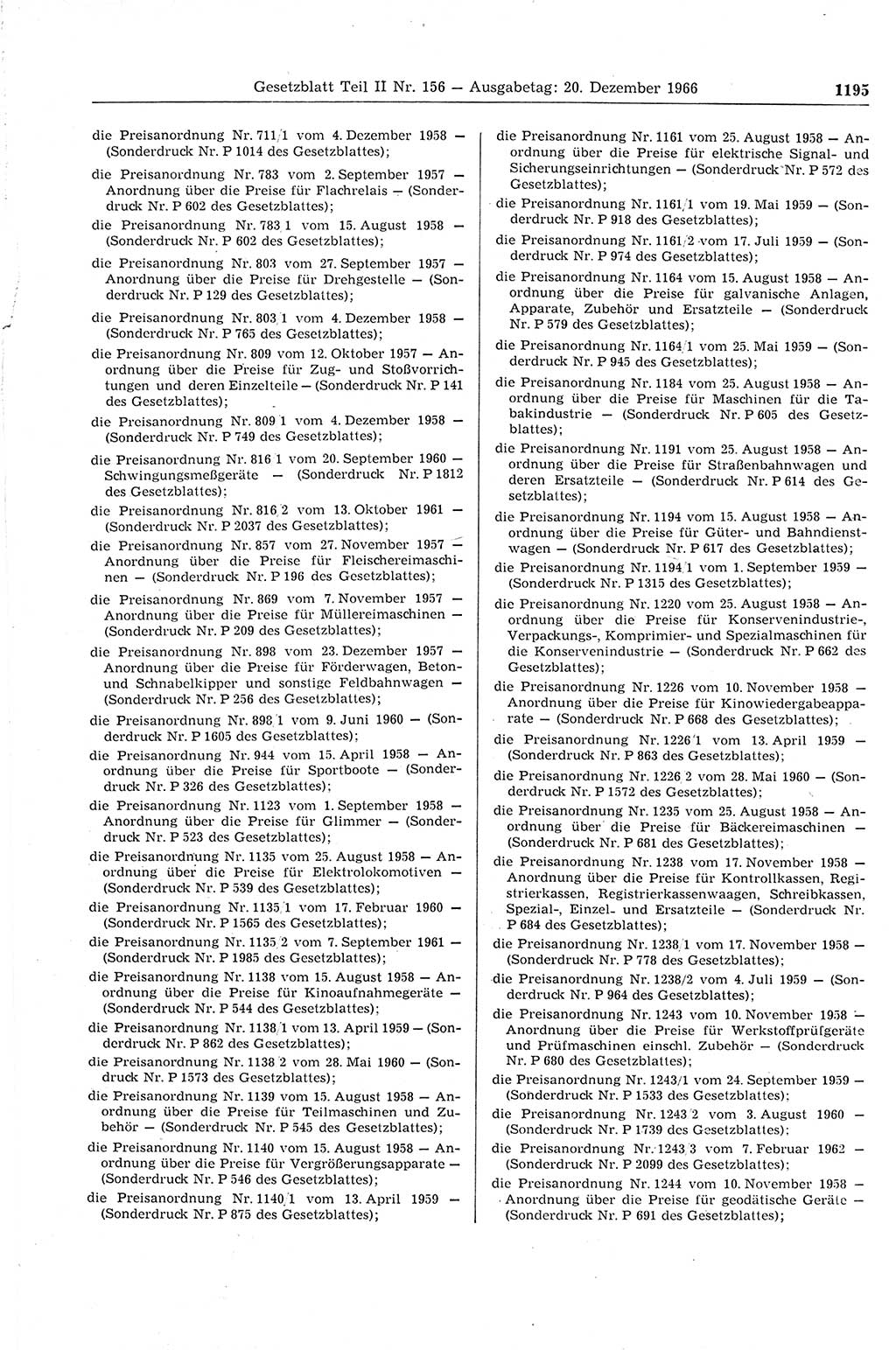 Gesetzblatt (GBl.) der Deutschen Demokratischen Republik (DDR) Teil ⅠⅠ 1966, Seite 1195 (GBl. DDR ⅠⅠ 1966, S. 1195)