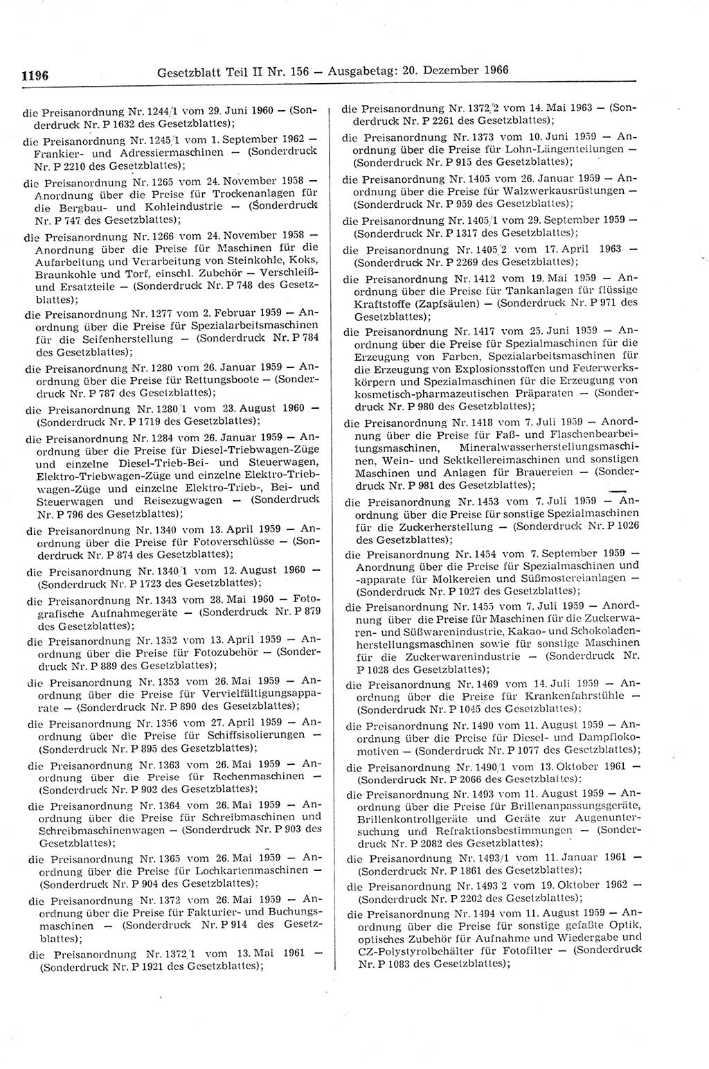 Gesetzblatt (GBl.) der Deutschen Demokratischen Republik (DDR) Teil ⅠⅠ 1966, Seite 1196 (GBl. DDR ⅠⅠ 1966, S. 1196)