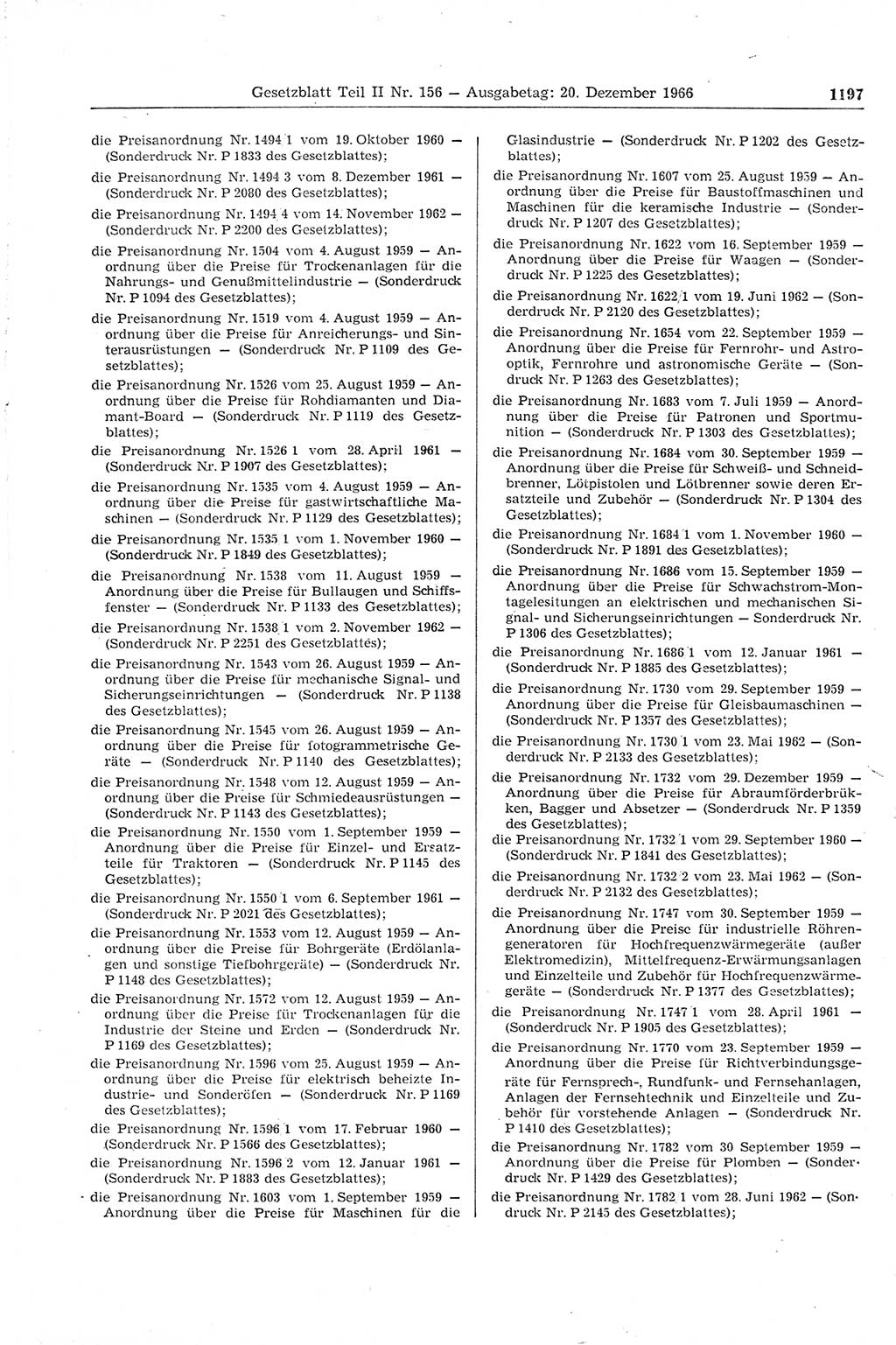 Gesetzblatt (GBl.) der Deutschen Demokratischen Republik (DDR) Teil ⅠⅠ 1966, Seite 1197 (GBl. DDR ⅠⅠ 1966, S. 1197)