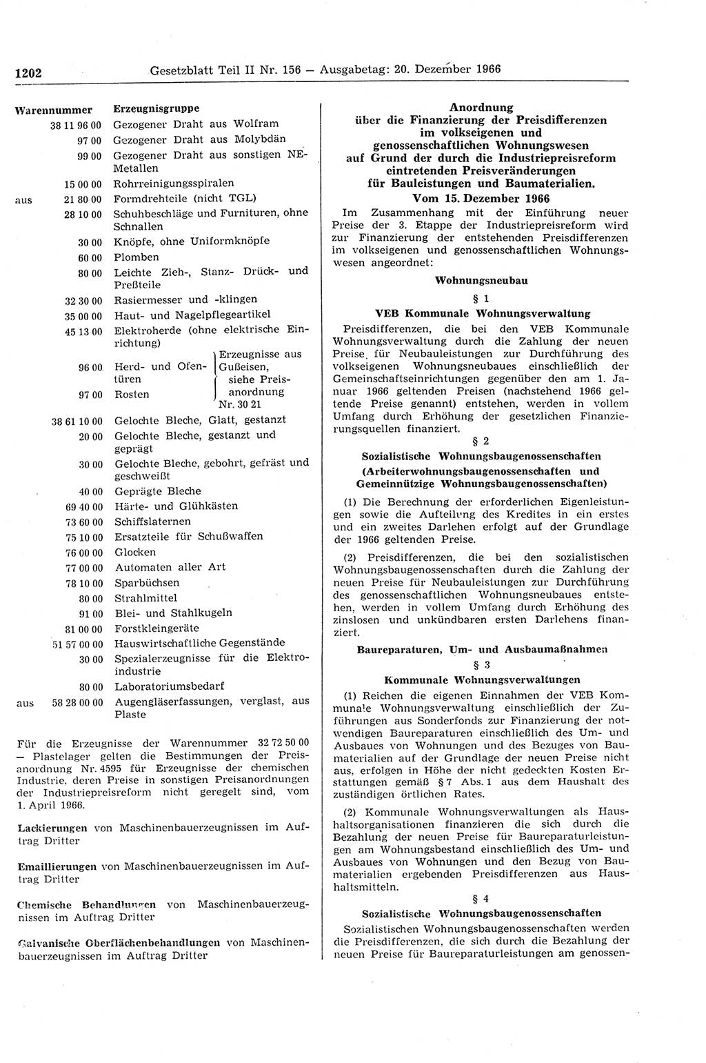 Gesetzblatt (GBl.) der Deutschen Demokratischen Republik (DDR) Teil ⅠⅠ 1966, Seite 1202 (GBl. DDR ⅠⅠ 1966, S. 1202)
