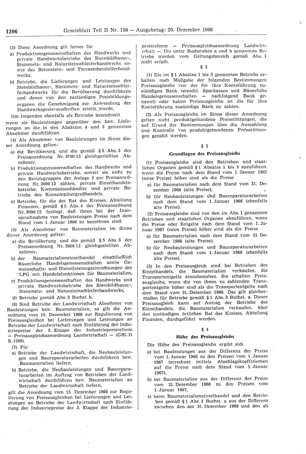 Gesetzblatt (GBl.) der Deutschen Demokratischen Republik (DDR) Teil ⅠⅠ 1966, Seite 1206 (GBl. DDR ⅠⅠ 1966, S. 1206)
