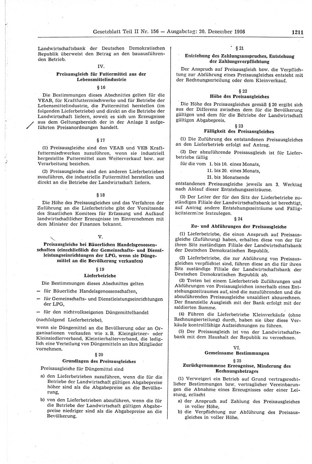Gesetzblatt (GBl.) der Deutschen Demokratischen Republik (DDR) Teil ⅠⅠ 1966, Seite 1211 (GBl. DDR ⅠⅠ 1966, S. 1211)