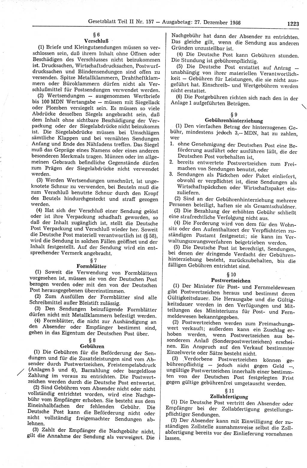 Gesetzblatt (GBl.) der Deutschen Demokratischen Republik (DDR) Teil ⅠⅠ 1966, Seite 1223 (GBl. DDR ⅠⅠ 1966, S. 1223)