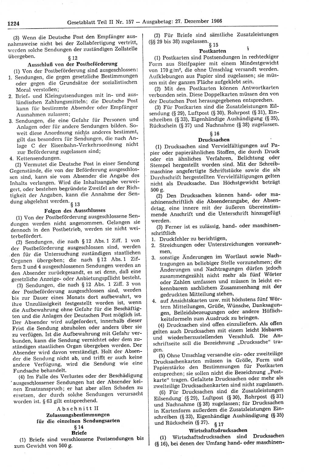 Gesetzblatt (GBl.) der Deutschen Demokratischen Republik (DDR) Teil ⅠⅠ 1966, Seite 1224 (GBl. DDR ⅠⅠ 1966, S. 1224)