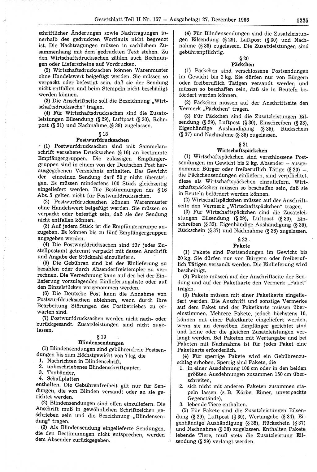 Gesetzblatt (GBl.) der Deutschen Demokratischen Republik (DDR) Teil ⅠⅠ 1966, Seite 1225 (GBl. DDR ⅠⅠ 1966, S. 1225)