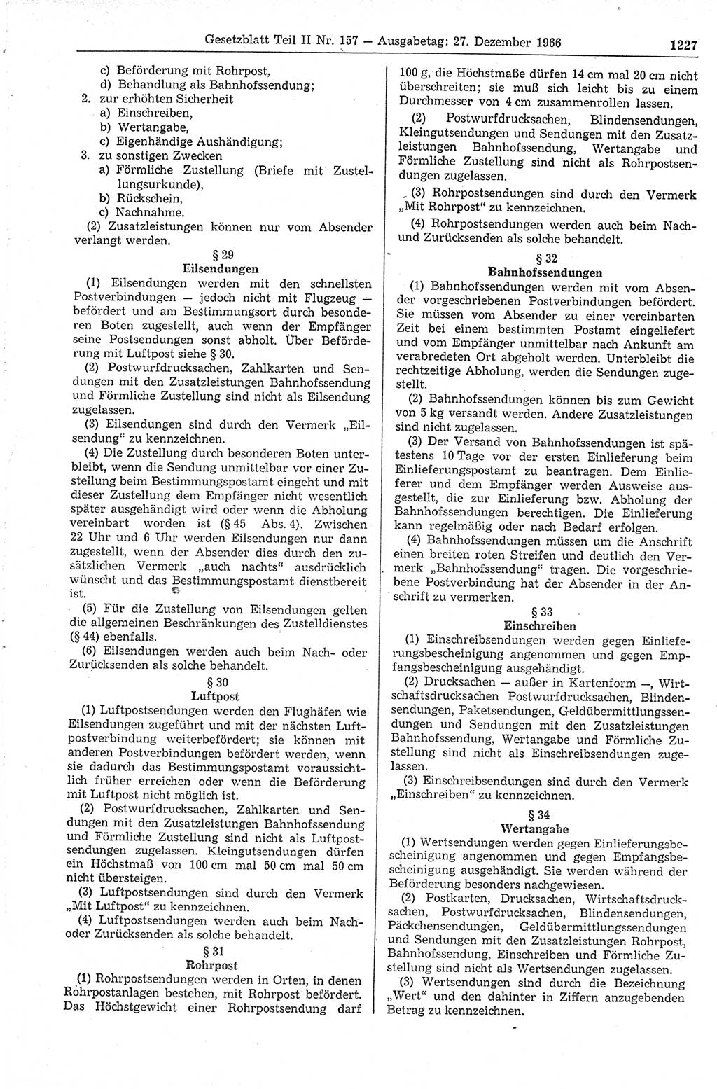Gesetzblatt (GBl.) der Deutschen Demokratischen Republik (DDR) Teil ⅠⅠ 1966, Seite 1227 (GBl. DDR ⅠⅠ 1966, S. 1227)