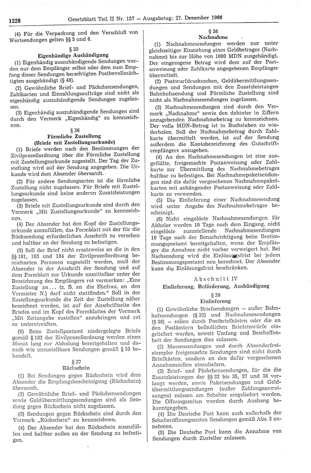 Gesetzblatt (GBl.) der Deutschen Demokratischen Republik (DDR) Teil ⅠⅠ 1966, Seite 1228 (GBl. DDR ⅠⅠ 1966, S. 1228)
