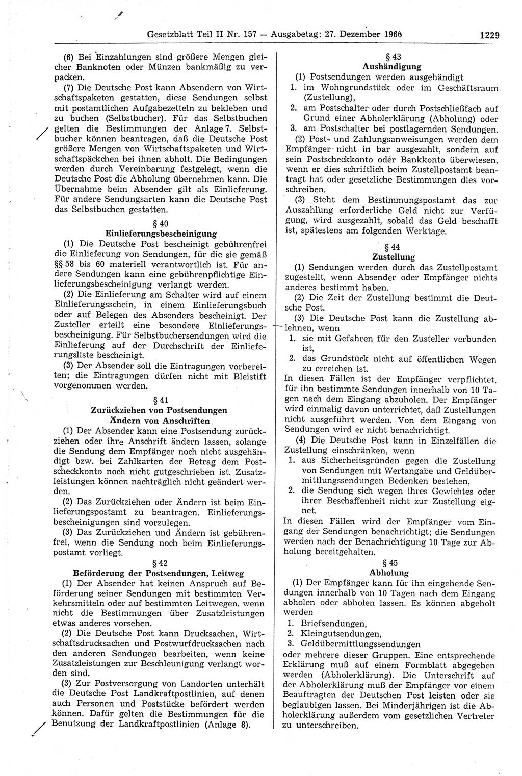 Gesetzblatt (GBl.) der Deutschen Demokratischen Republik (DDR) Teil ⅠⅠ 1966, Seite 1229 (GBl. DDR ⅠⅠ 1966, S. 1229)