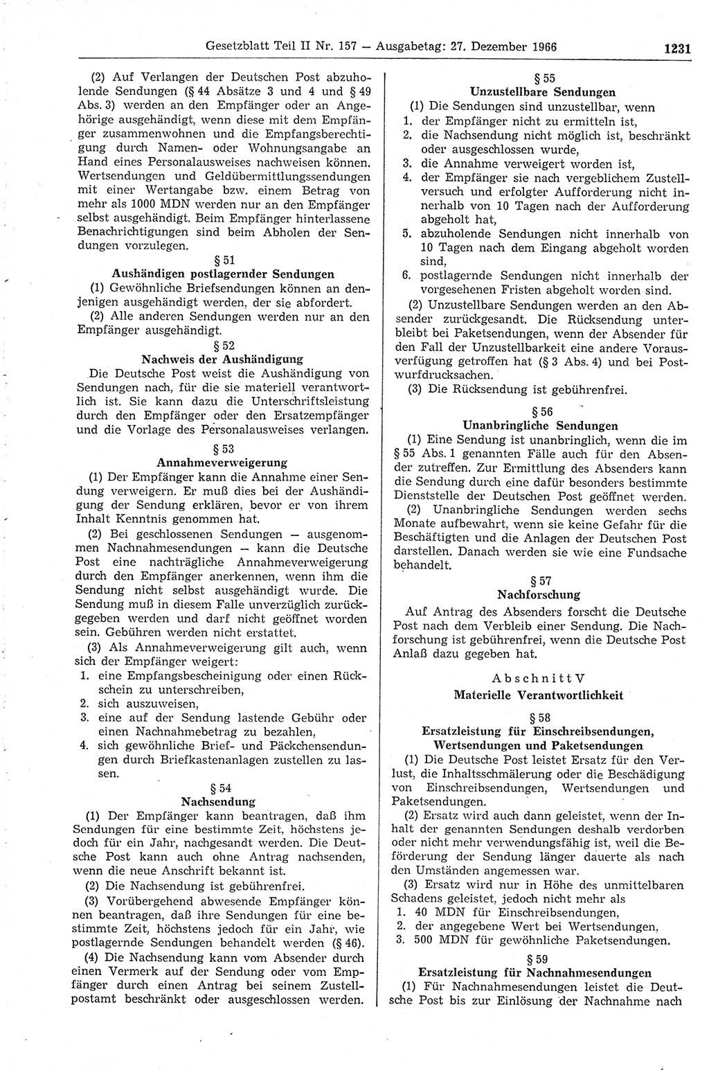 Gesetzblatt (GBl.) der Deutschen Demokratischen Republik (DDR) Teil ⅠⅠ 1966, Seite 1231 (GBl. DDR ⅠⅠ 1966, S. 1231)