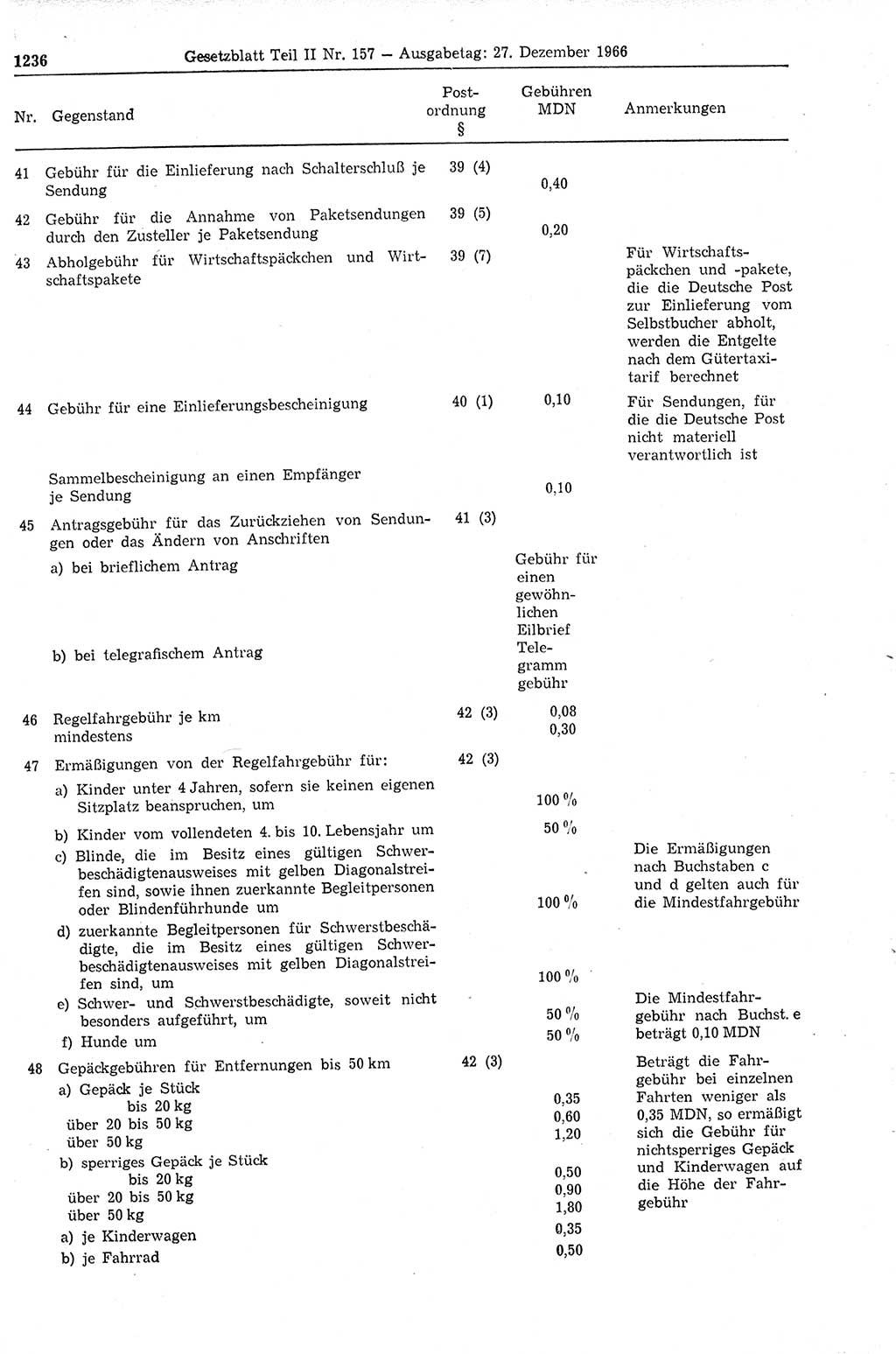 Gesetzblatt (GBl.) der Deutschen Demokratischen Republik (DDR) Teil ⅠⅠ 1966, Seite 1236 (GBl. DDR ⅠⅠ 1966, S. 1236)