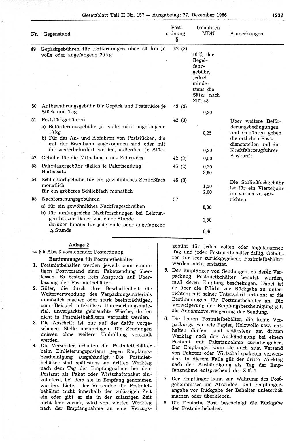 Gesetzblatt (GBl.) der Deutschen Demokratischen Republik (DDR) Teil ⅠⅠ 1966, Seite 1237 (GBl. DDR ⅠⅠ 1966, S. 1237)