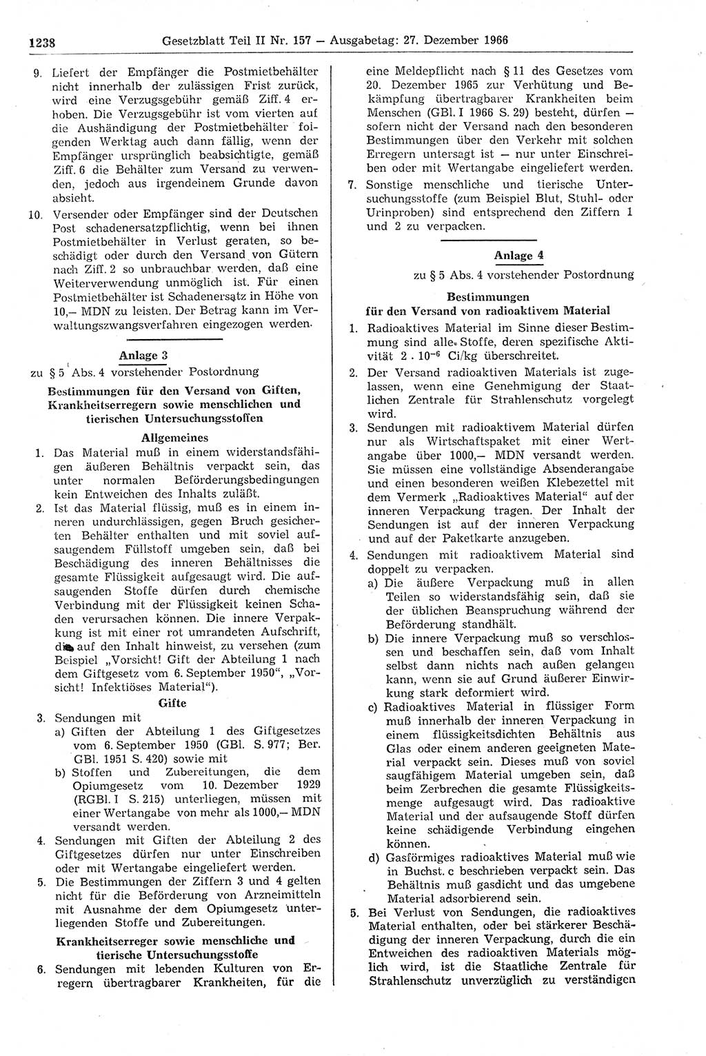 Gesetzblatt (GBl.) der Deutschen Demokratischen Republik (DDR) Teil ⅠⅠ 1966, Seite 1238 (GBl. DDR ⅠⅠ 1966, S. 1238)