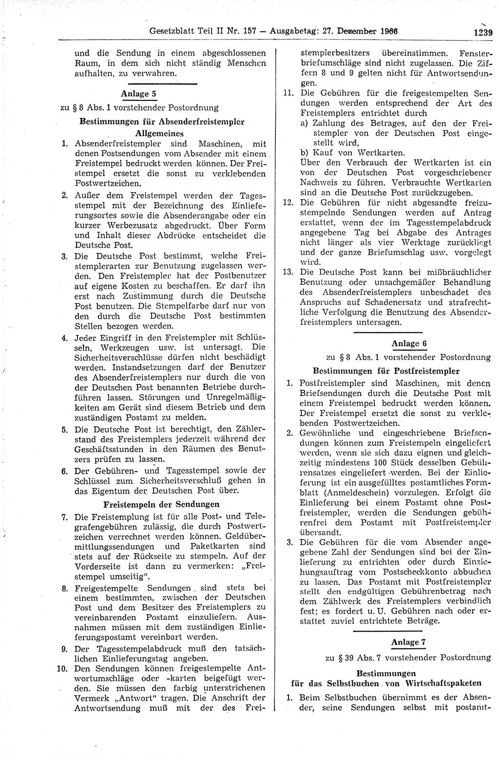 Gesetzblatt (GBl.) der Deutschen Demokratischen Republik (DDR) Teil ⅠⅠ 1966, Seite 1239 (GBl. DDR ⅠⅠ 1966, S. 1239)