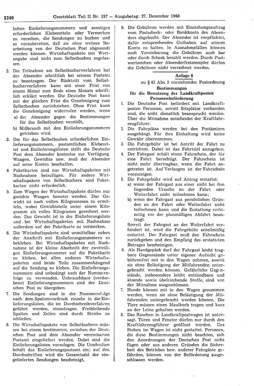 Gesetzblatt (GBl.) der Deutschen Demokratischen Republik (DDR) Teil ⅠⅠ 1966, Seite 1240 (GBl. DDR ⅠⅠ 1966, S. 1240)