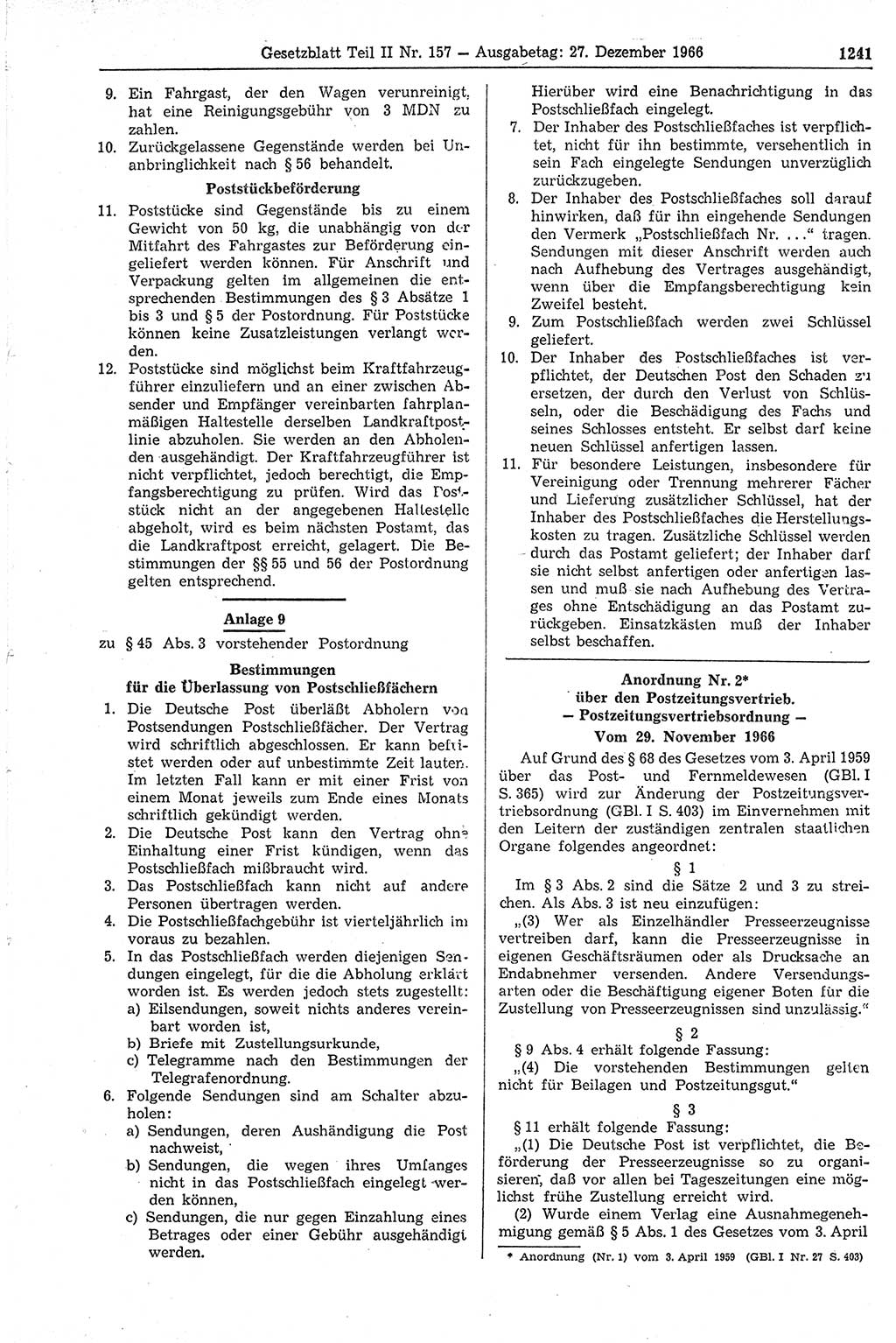 Gesetzblatt (GBl.) der Deutschen Demokratischen Republik (DDR) Teil ⅠⅠ 1966, Seite 1241 (GBl. DDR ⅠⅠ 1966, S. 1241)