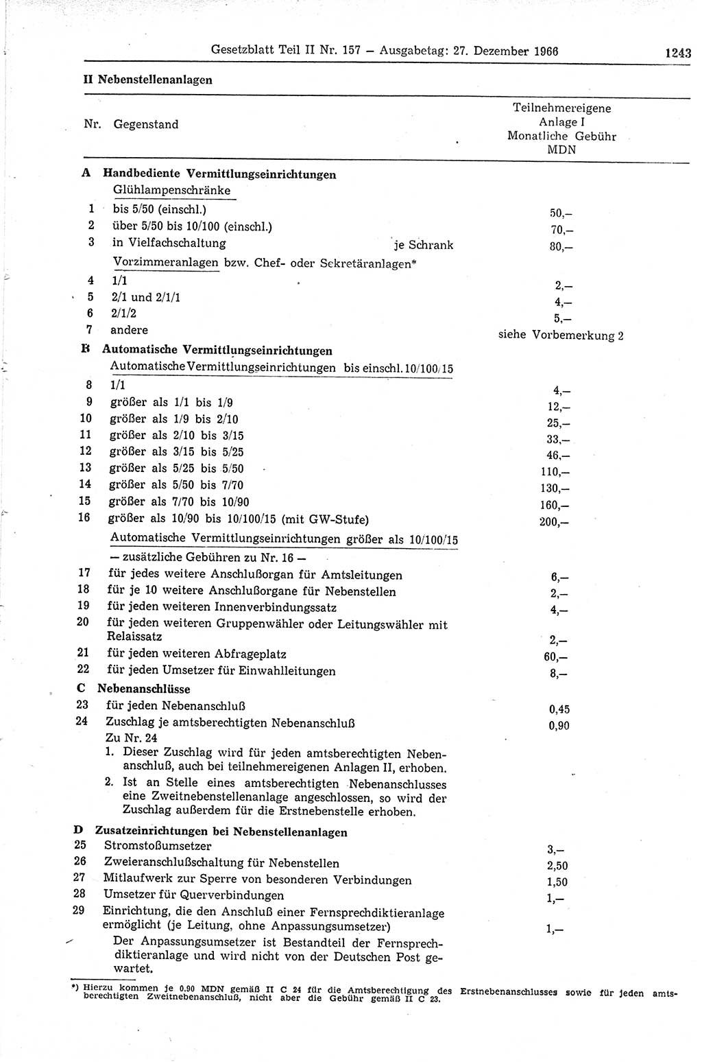 Gesetzblatt (GBl.) der Deutschen Demokratischen Republik (DDR) Teil ⅠⅠ 1966, Seite 1243 (GBl. DDR ⅠⅠ 1966, S. 1243)