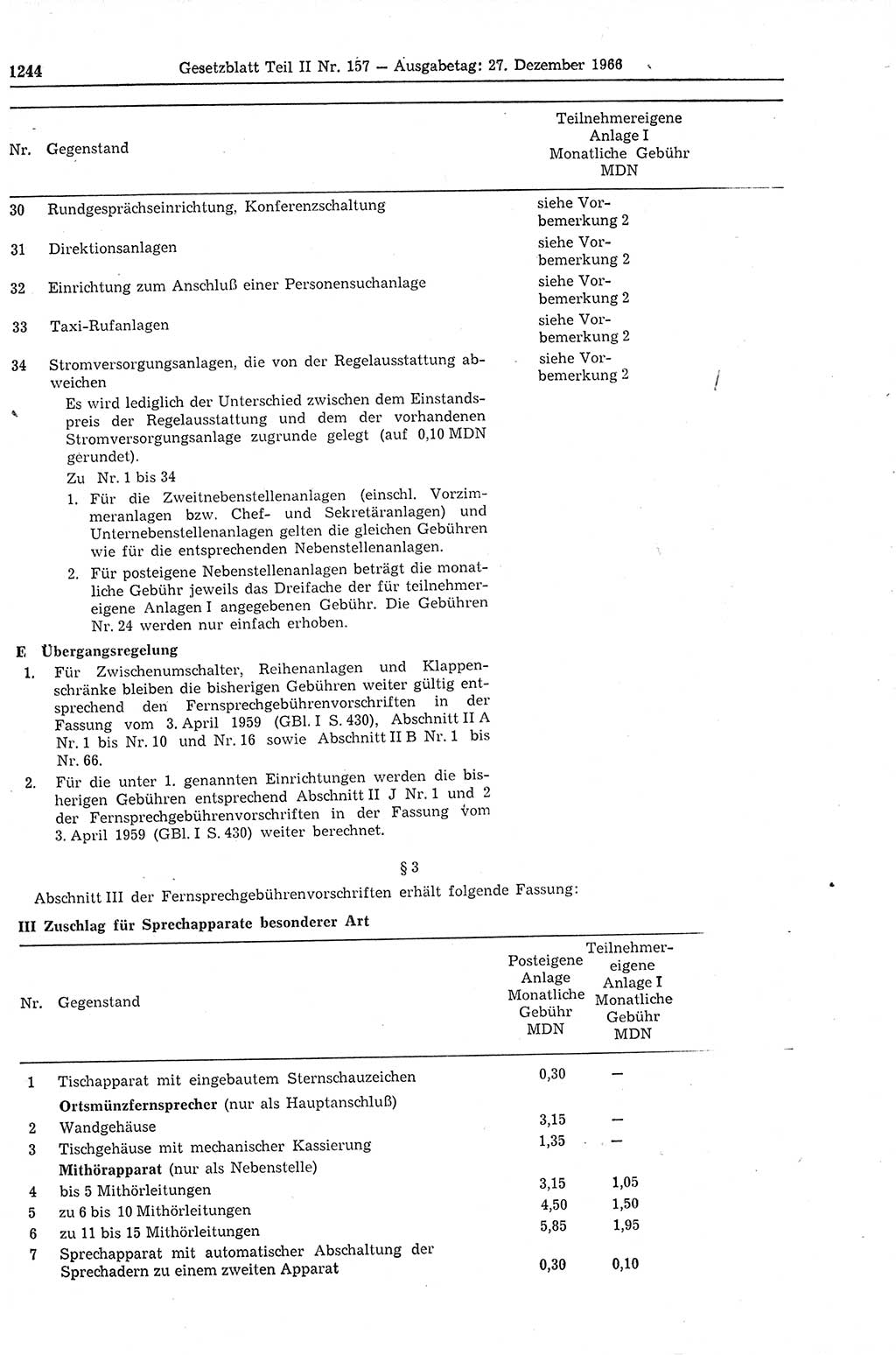 Gesetzblatt (GBl.) der Deutschen Demokratischen Republik (DDR) Teil ⅠⅠ 1966, Seite 1244 (GBl. DDR ⅠⅠ 1966, S. 1244)