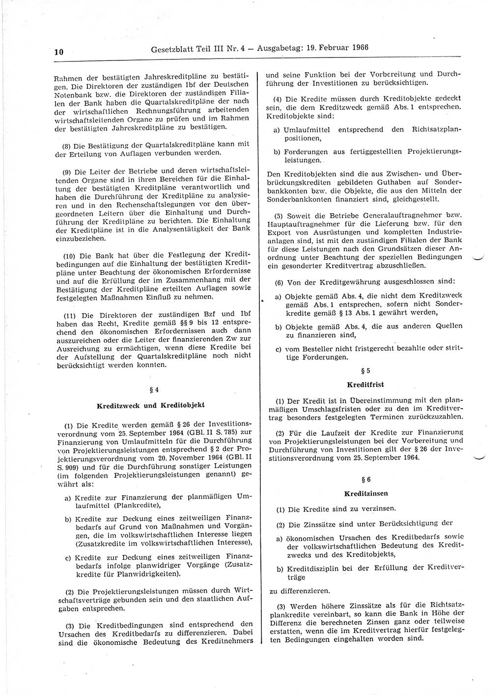 Gesetzblatt (GBl.) der Deutschen Demokratischen Republik (DDR) Teil ⅠⅠⅠ 1966, Seite 10 (GBl. DDR ⅠⅠⅠ 1966, S. 10)